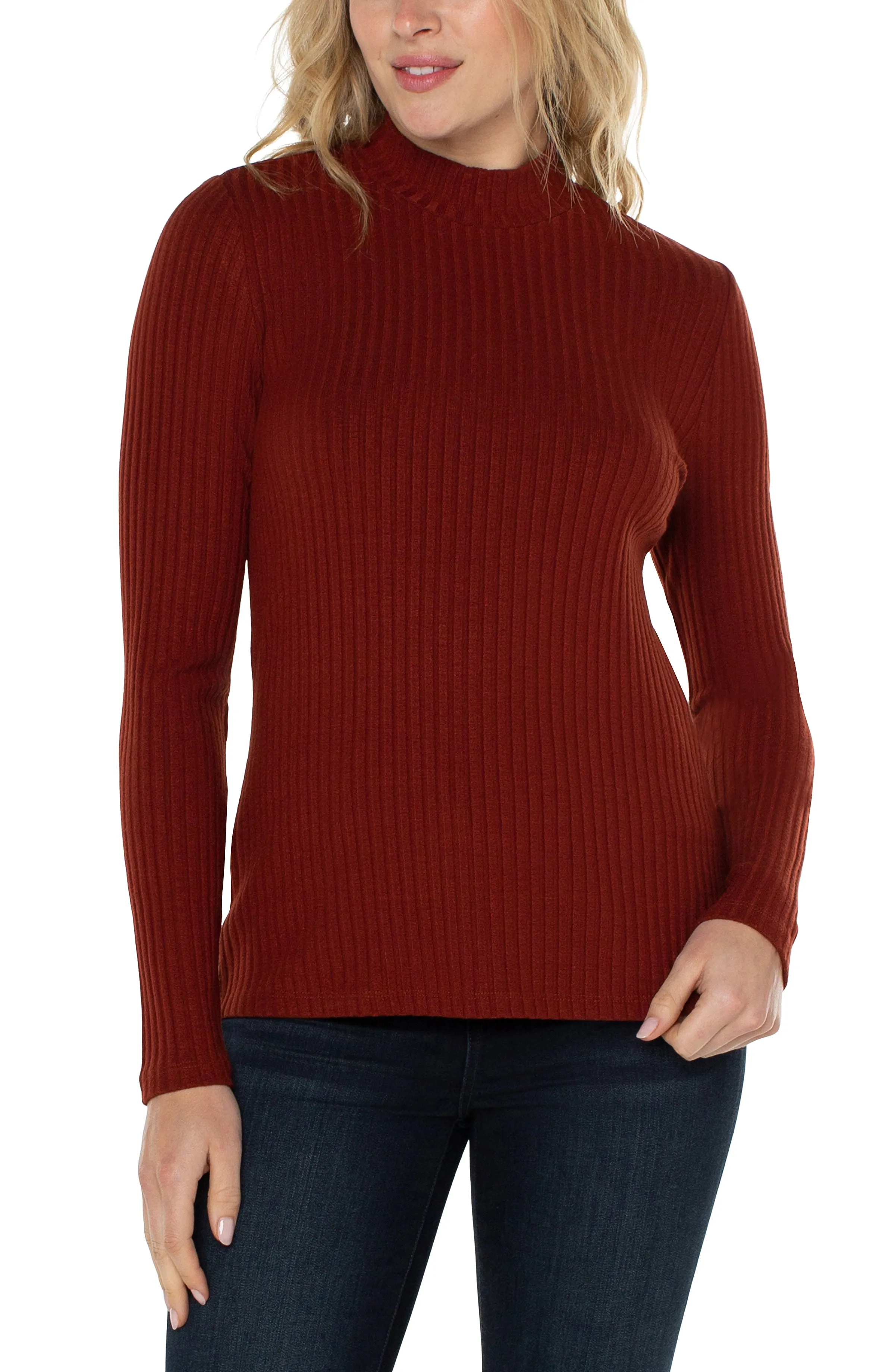 MOCK NECK LONG SLEEVE KNIT TOP