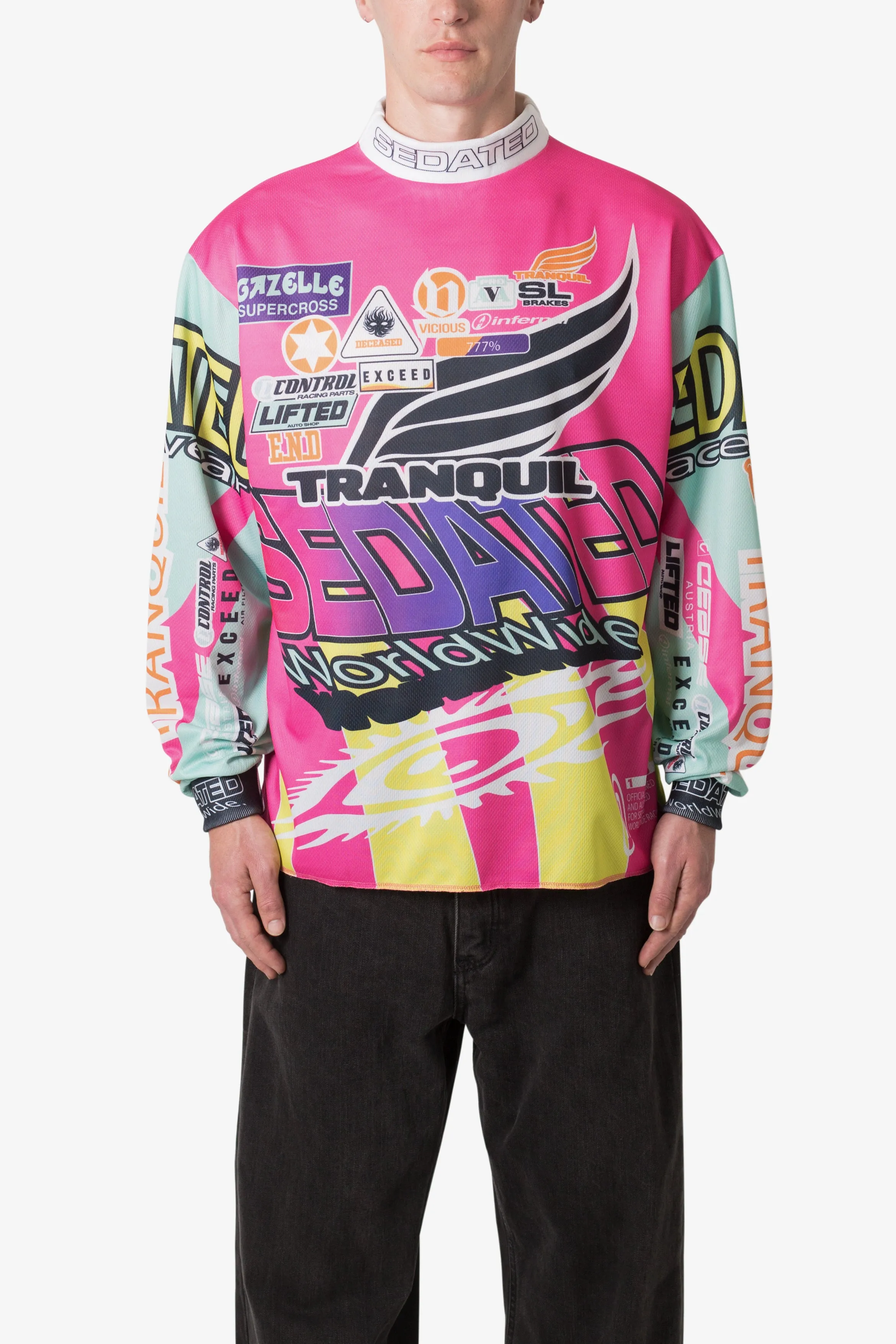 Mock Neck Motocross Jersey - Pink