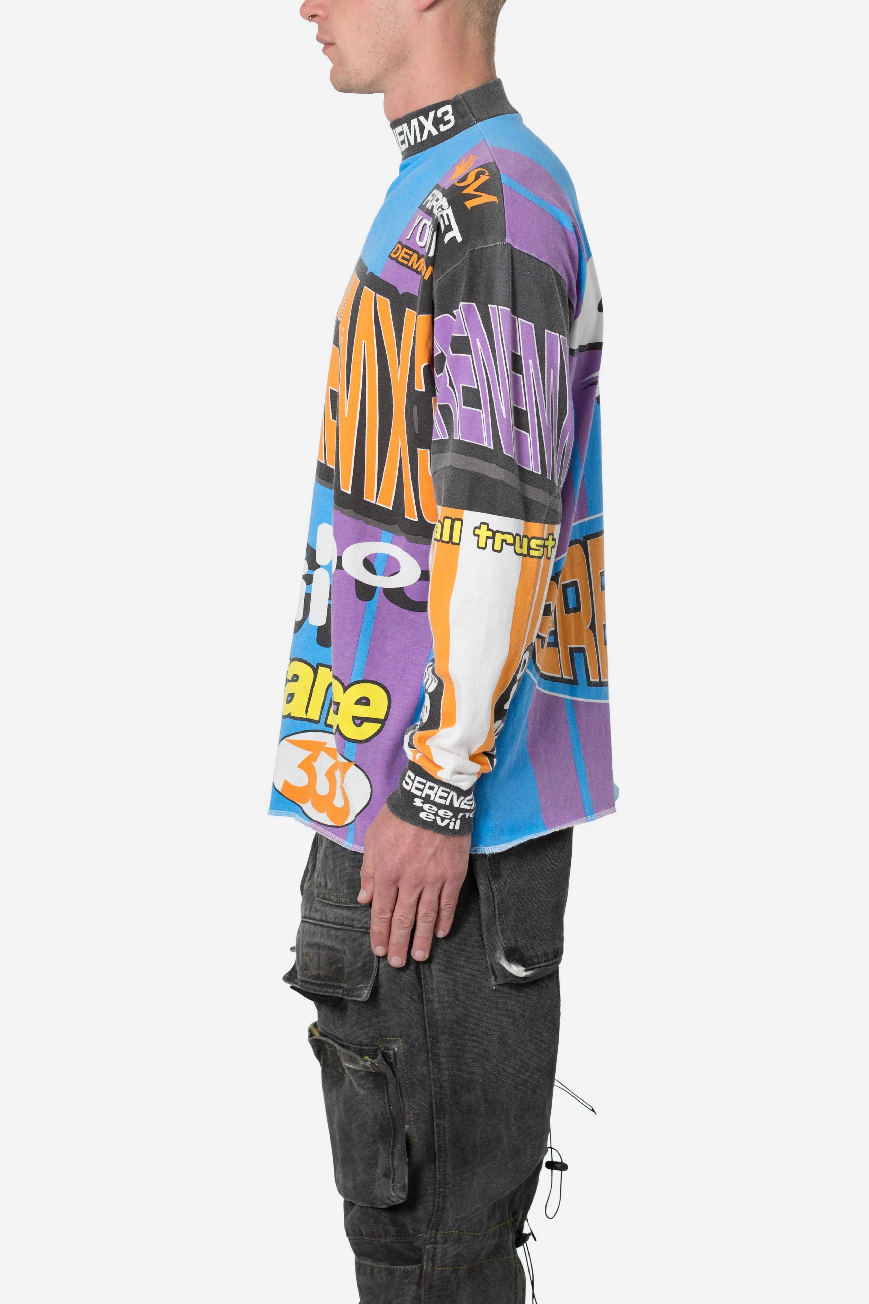 Mock Neck Motocross L/S Tee - Blue/Multi