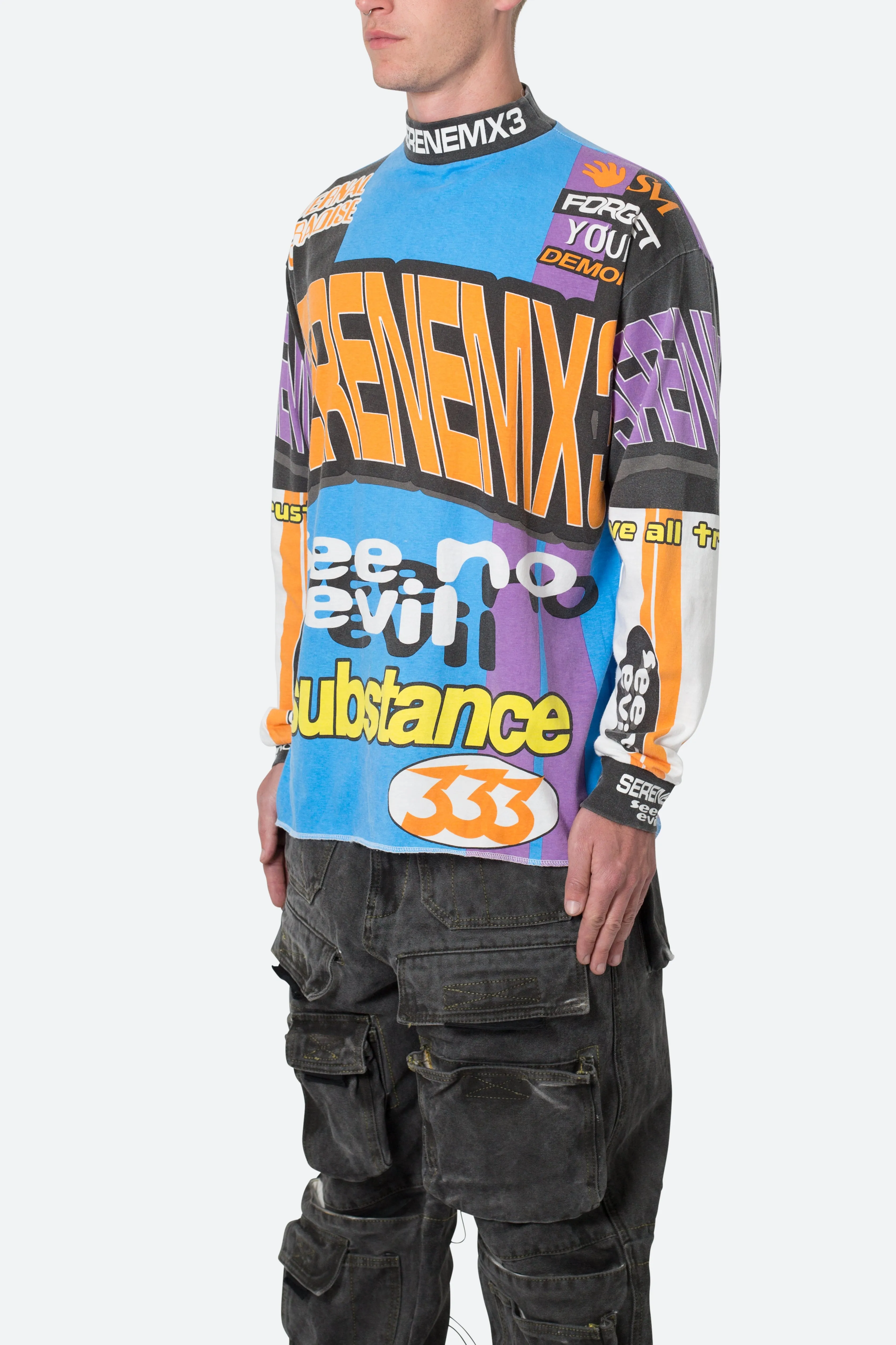 Mock Neck Motocross L/S Tee - Blue/Multi