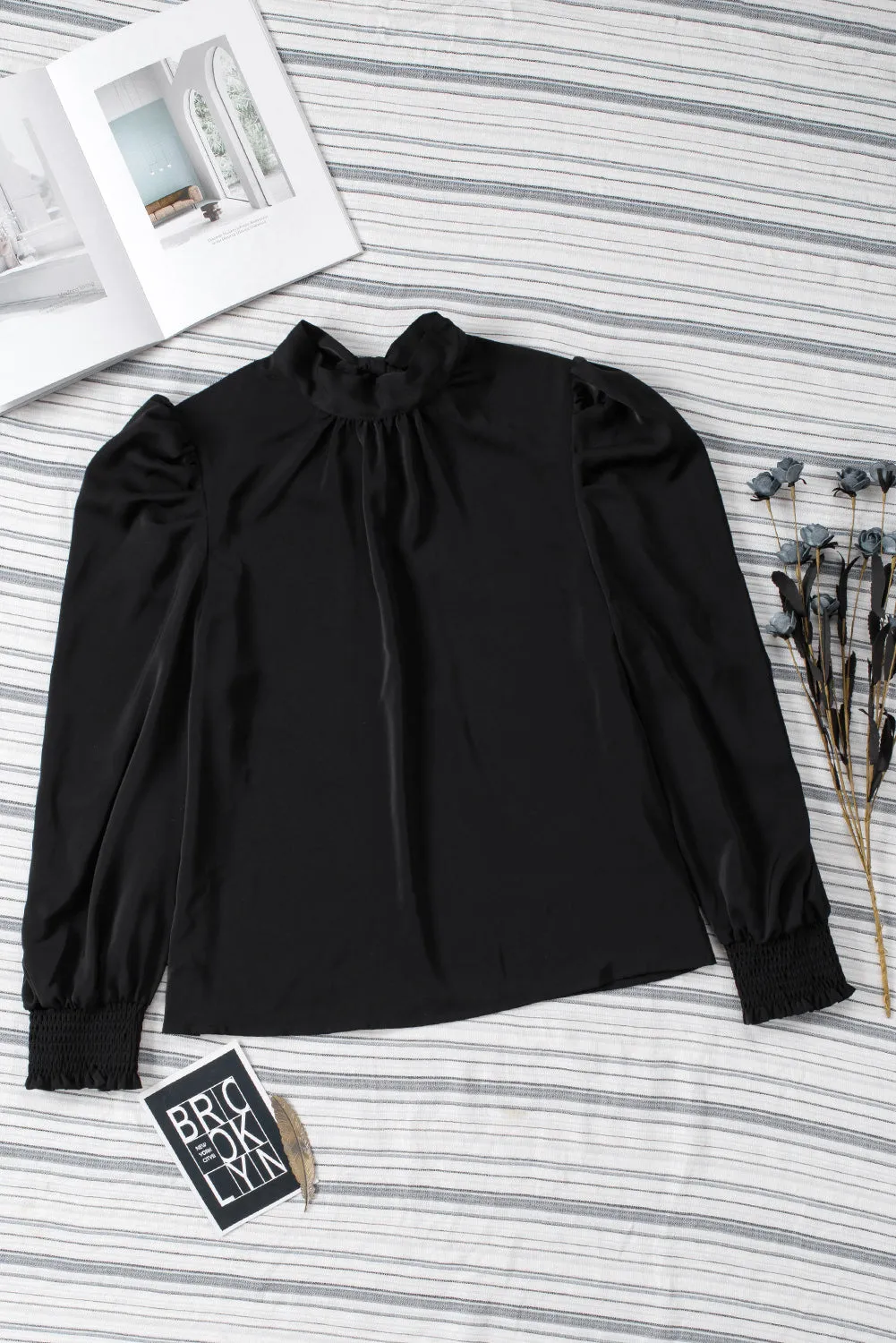 Mock Neck Puff Sleeve Blouse