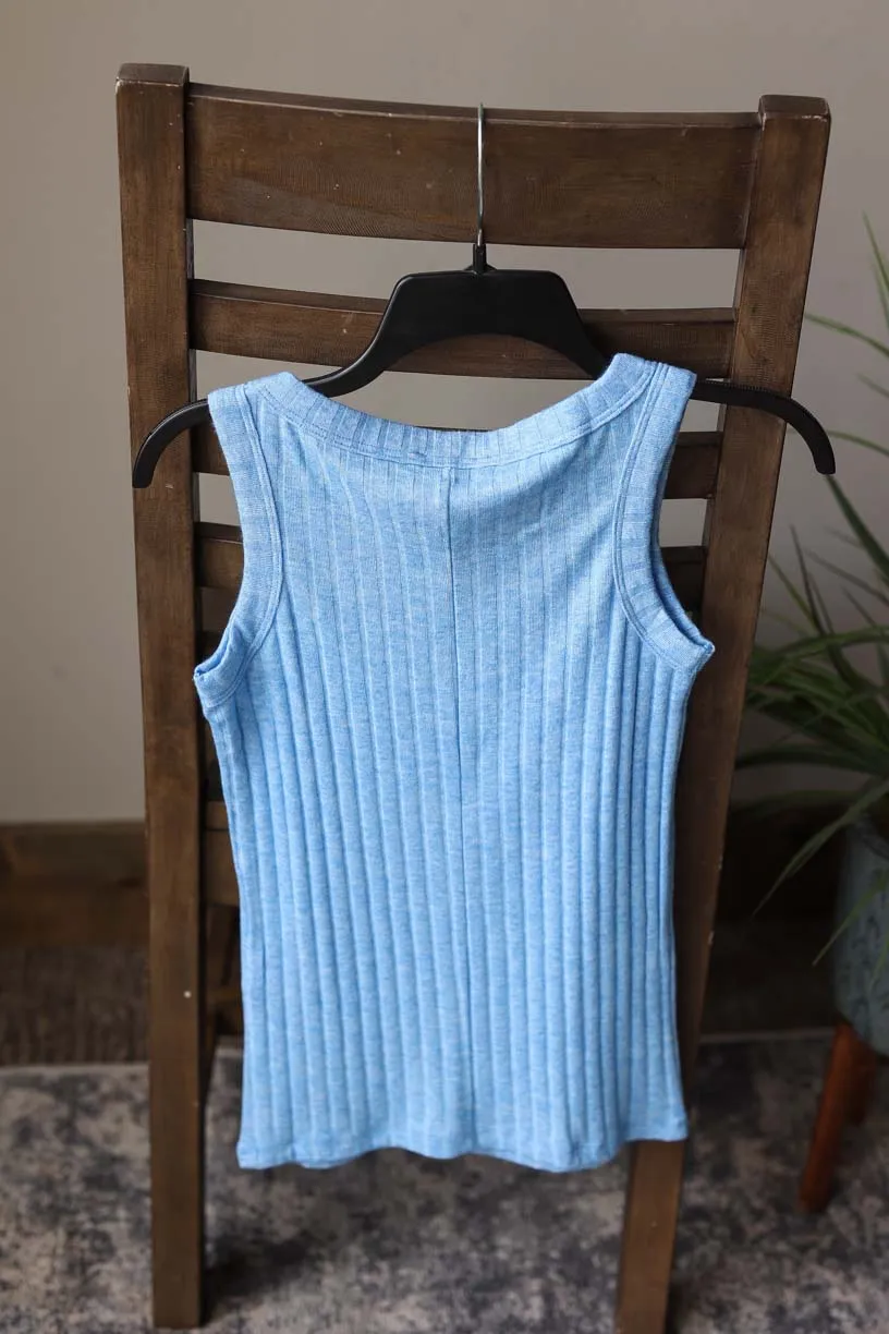 Ocean Blue Scoop Neck Sleeveless Sweater Tank Top