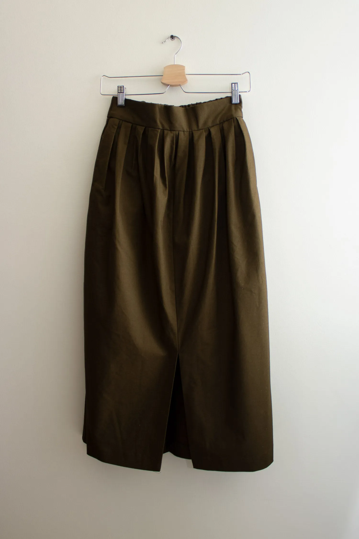 Olive Cotton Slit Midi Skirt