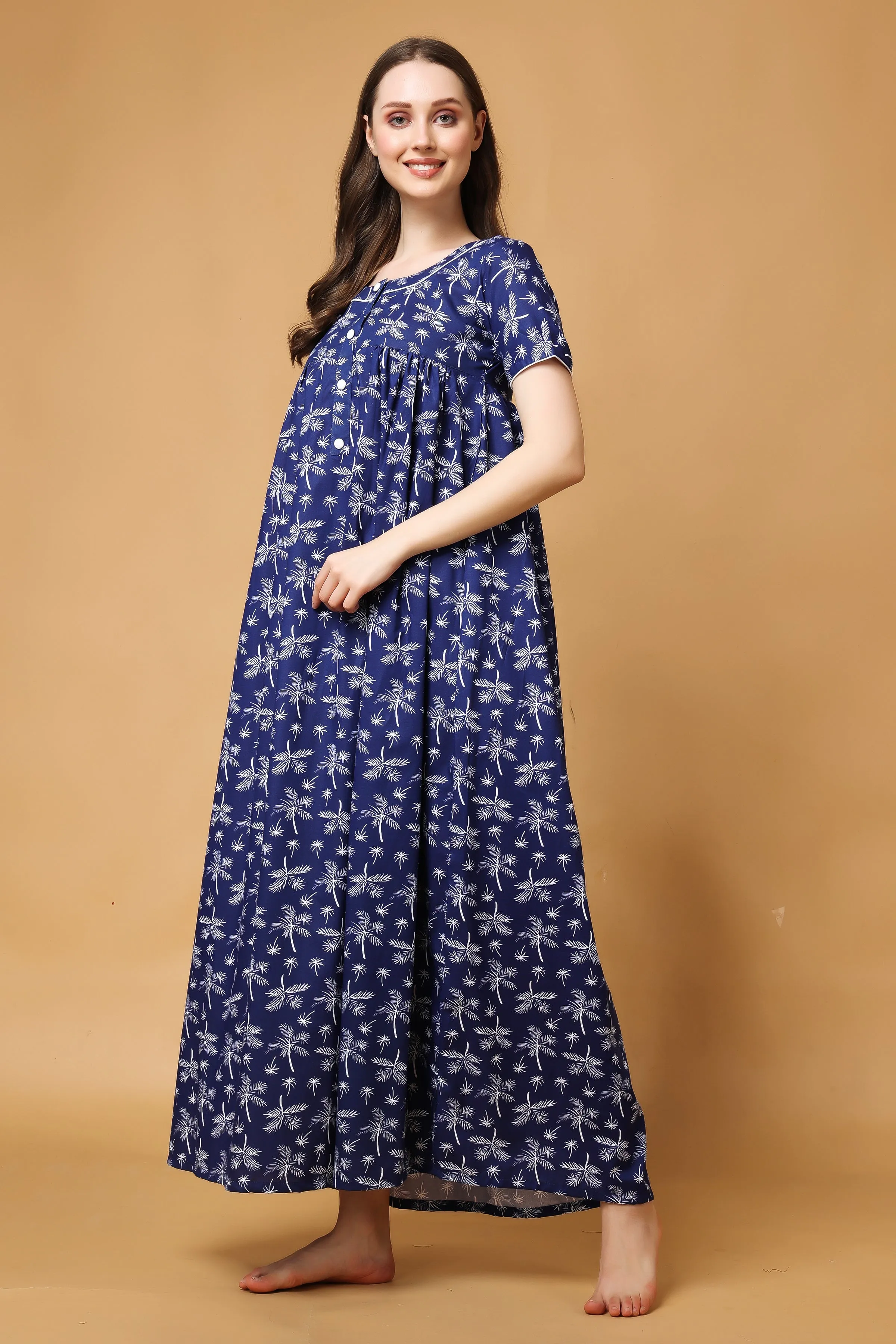 Palmy Indigo Cotton Night Gown