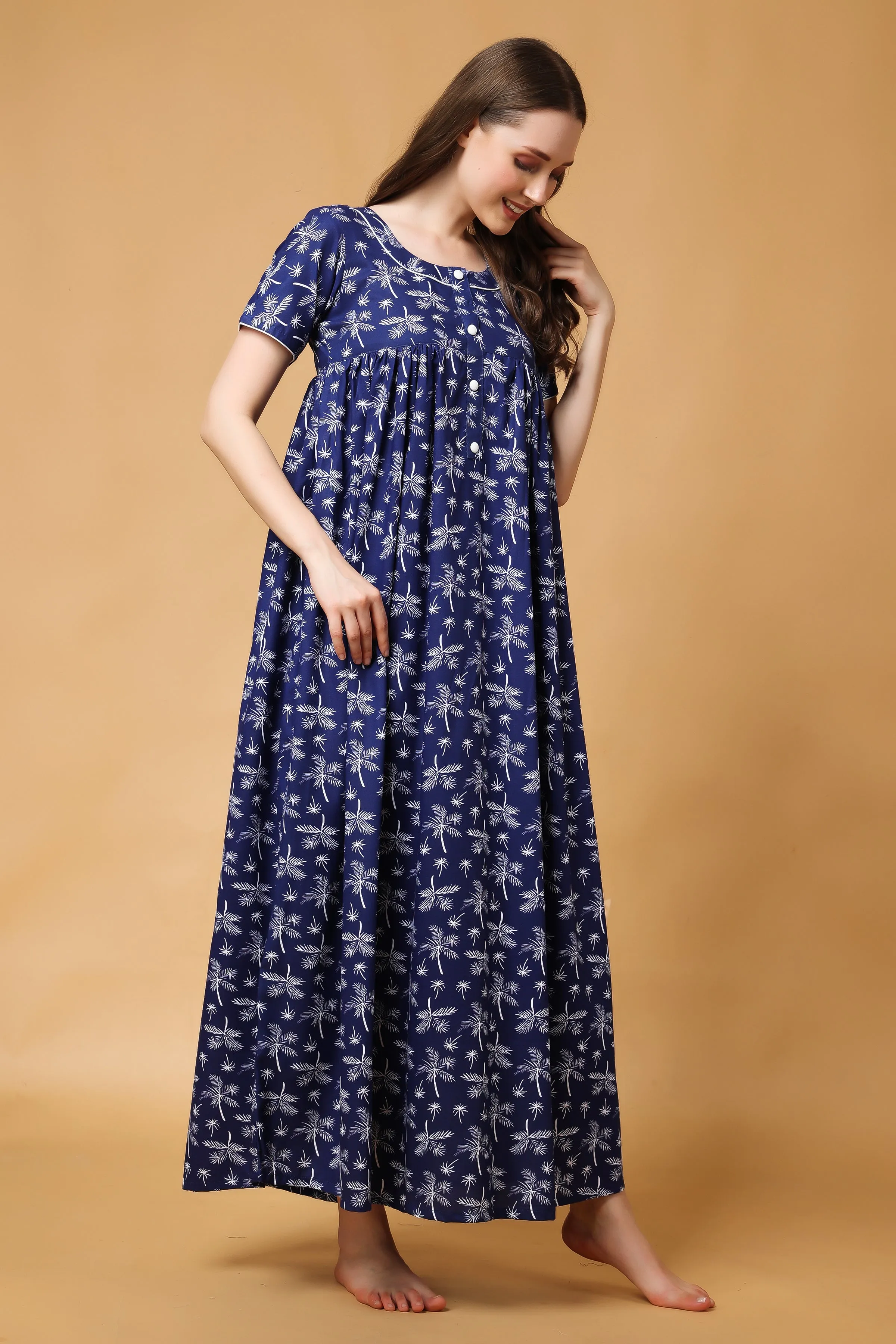 Palmy Indigo Cotton Night Gown