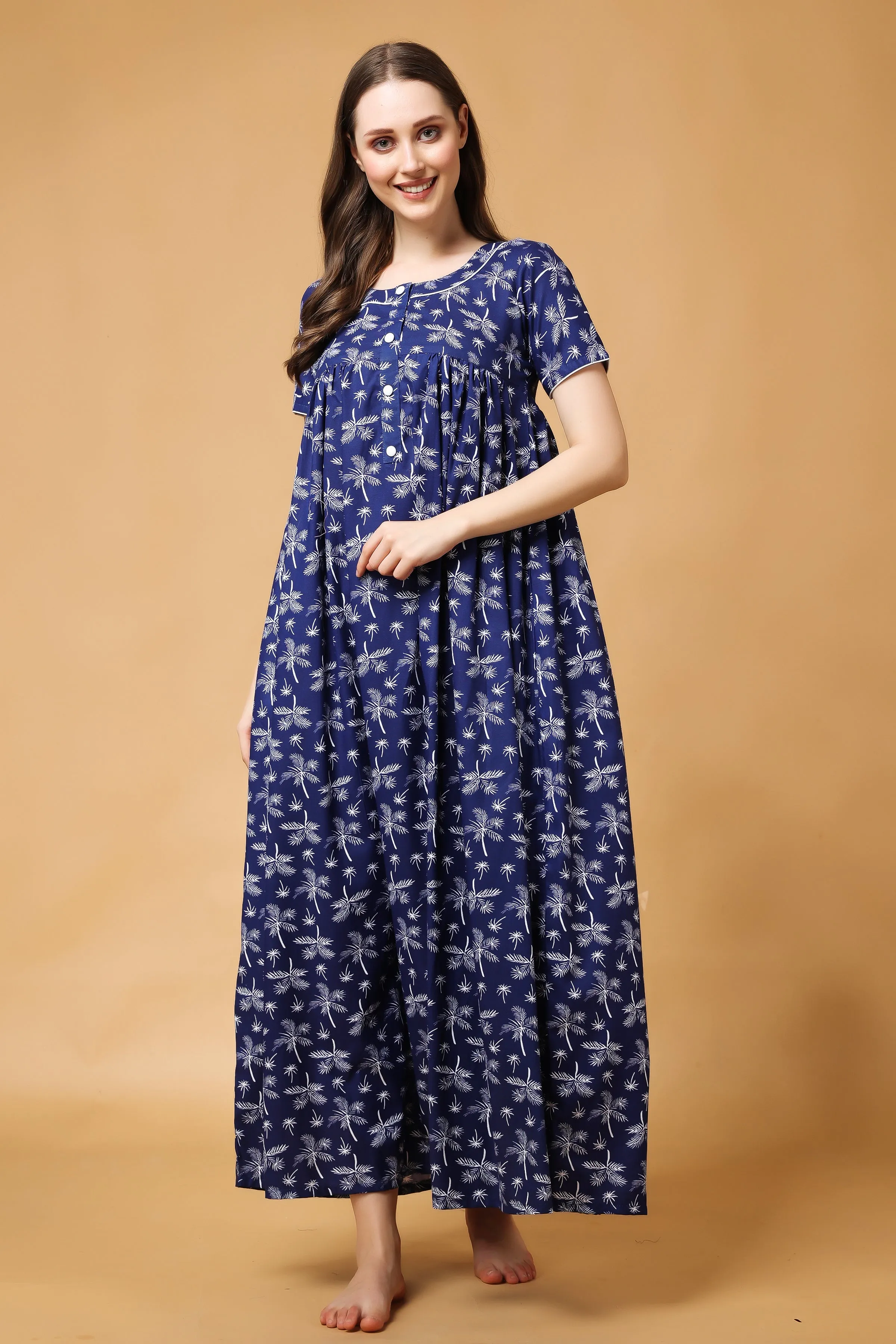 Palmy Indigo Cotton Night Gown