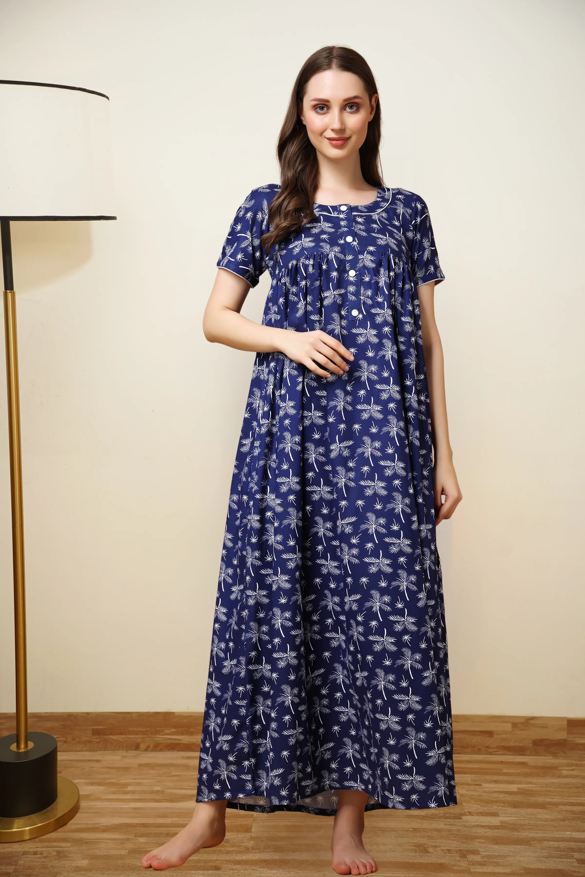 Palmy Indigo Cotton Night Gown