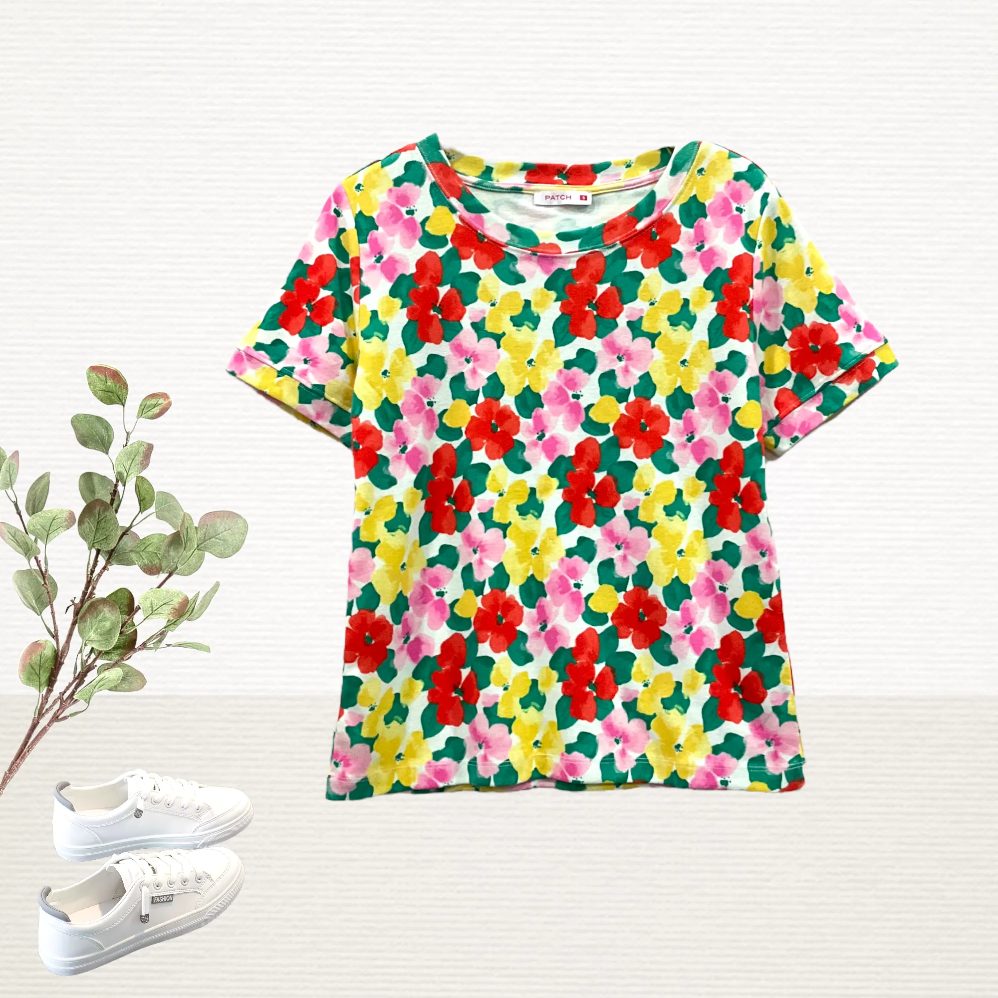 Patch Women Clothes Casual Floral Printed Short Sleeve T-Shirt