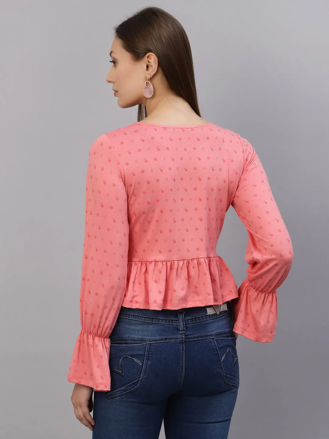 Peach Printed Peplum Top