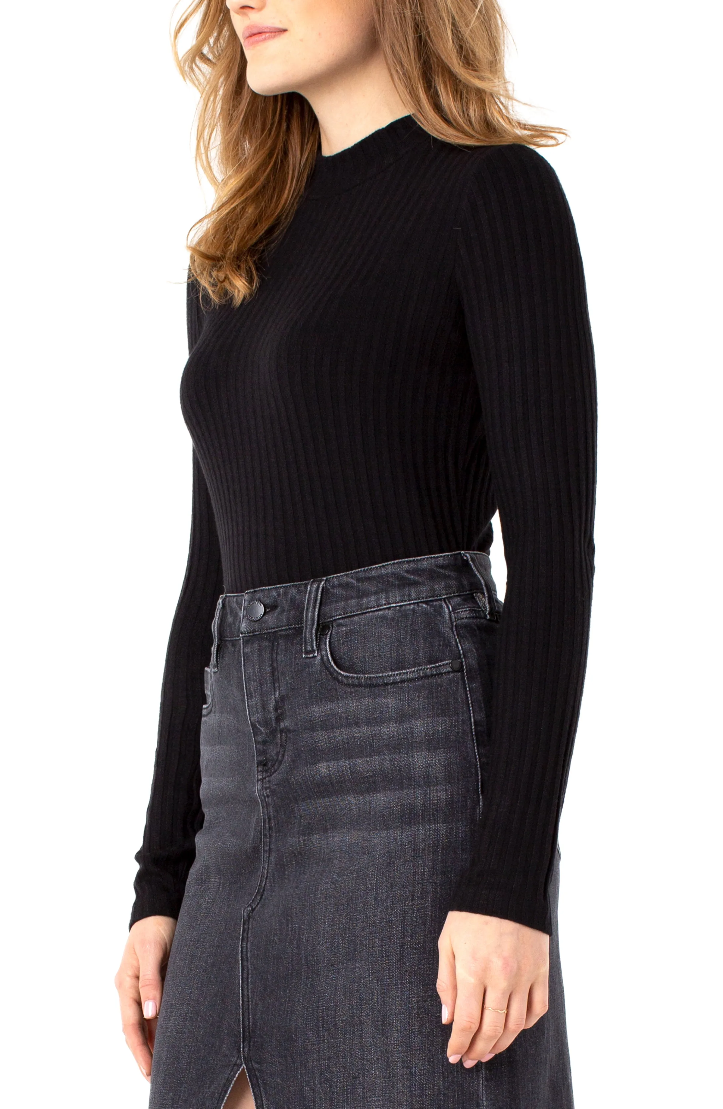 PETITE MOCK NECK LONG SLEEVE KNIT TOP