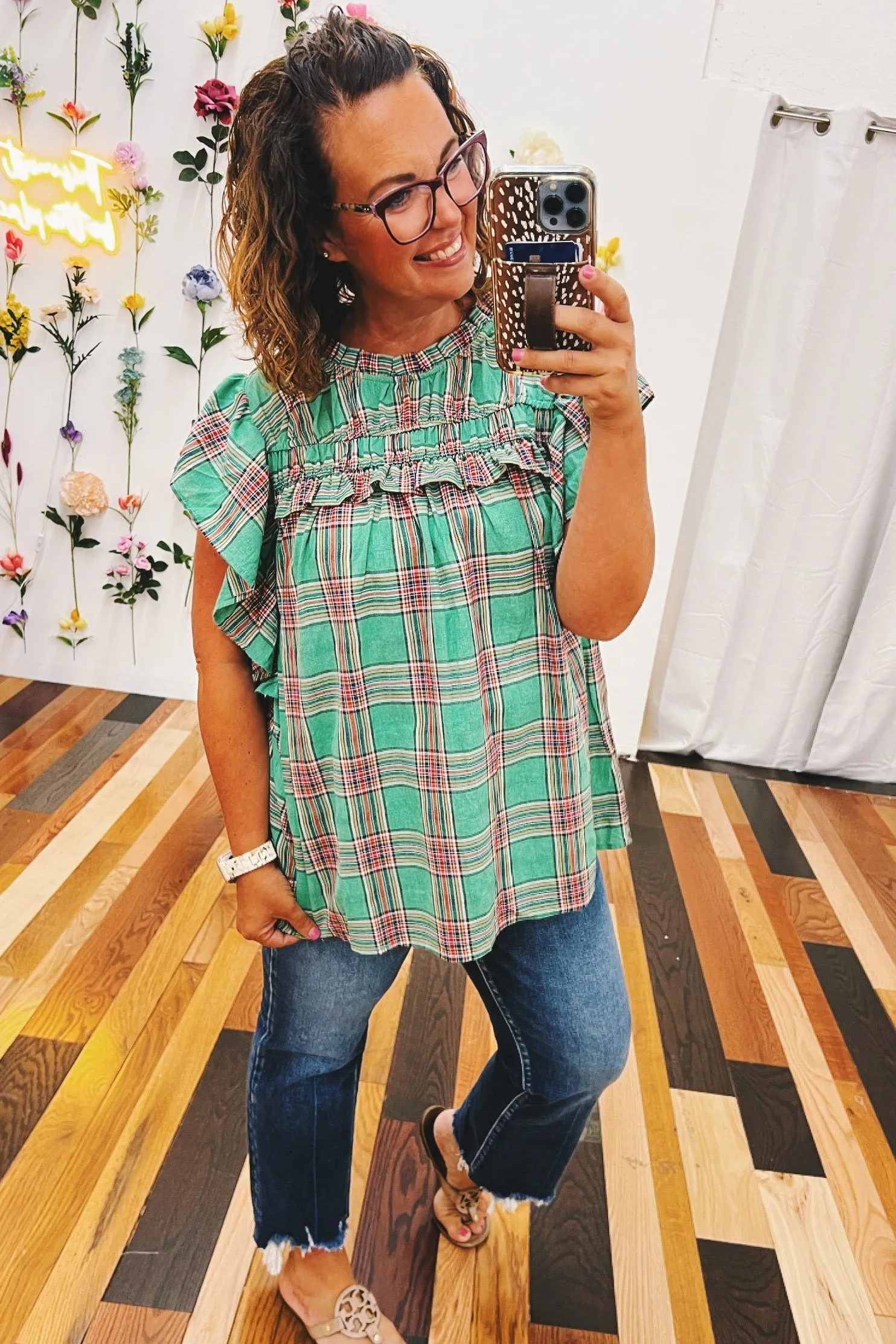 Petunia Mock Neck Plaid Top