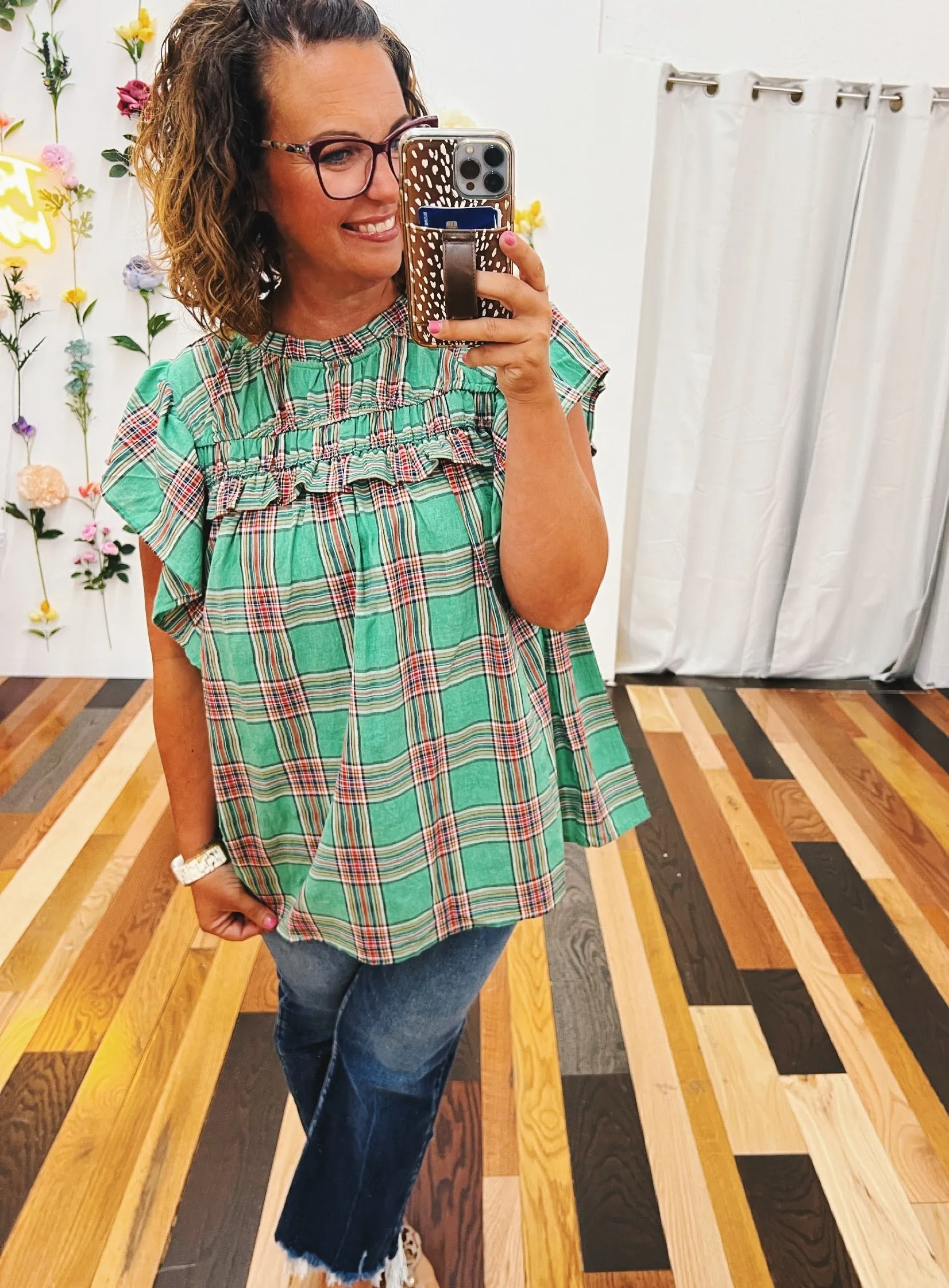 Petunia Mock Neck Plaid Top