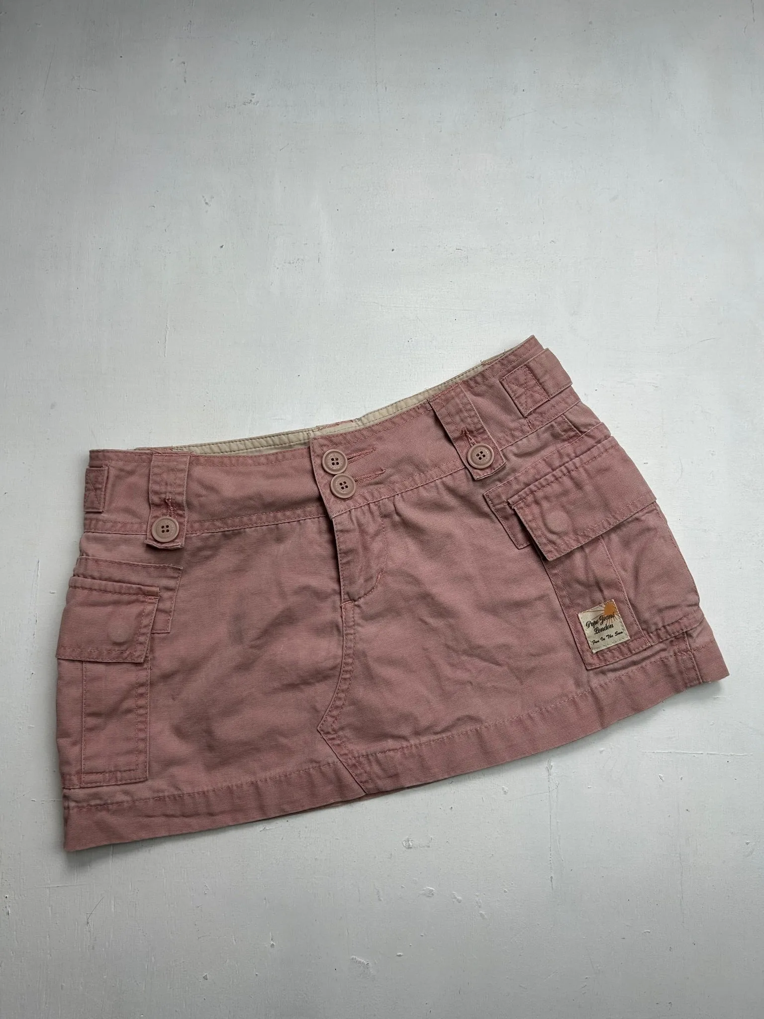 Pink low rise y2k 90s vintage cargo cotton mini skirt (XS)