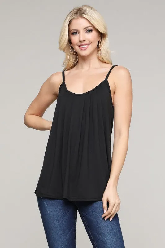 Pleated Cami Adjustable Straps-Black