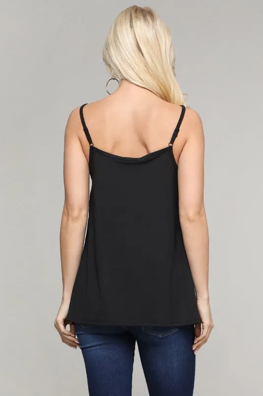 Pleated Cami Adjustable Straps-Black