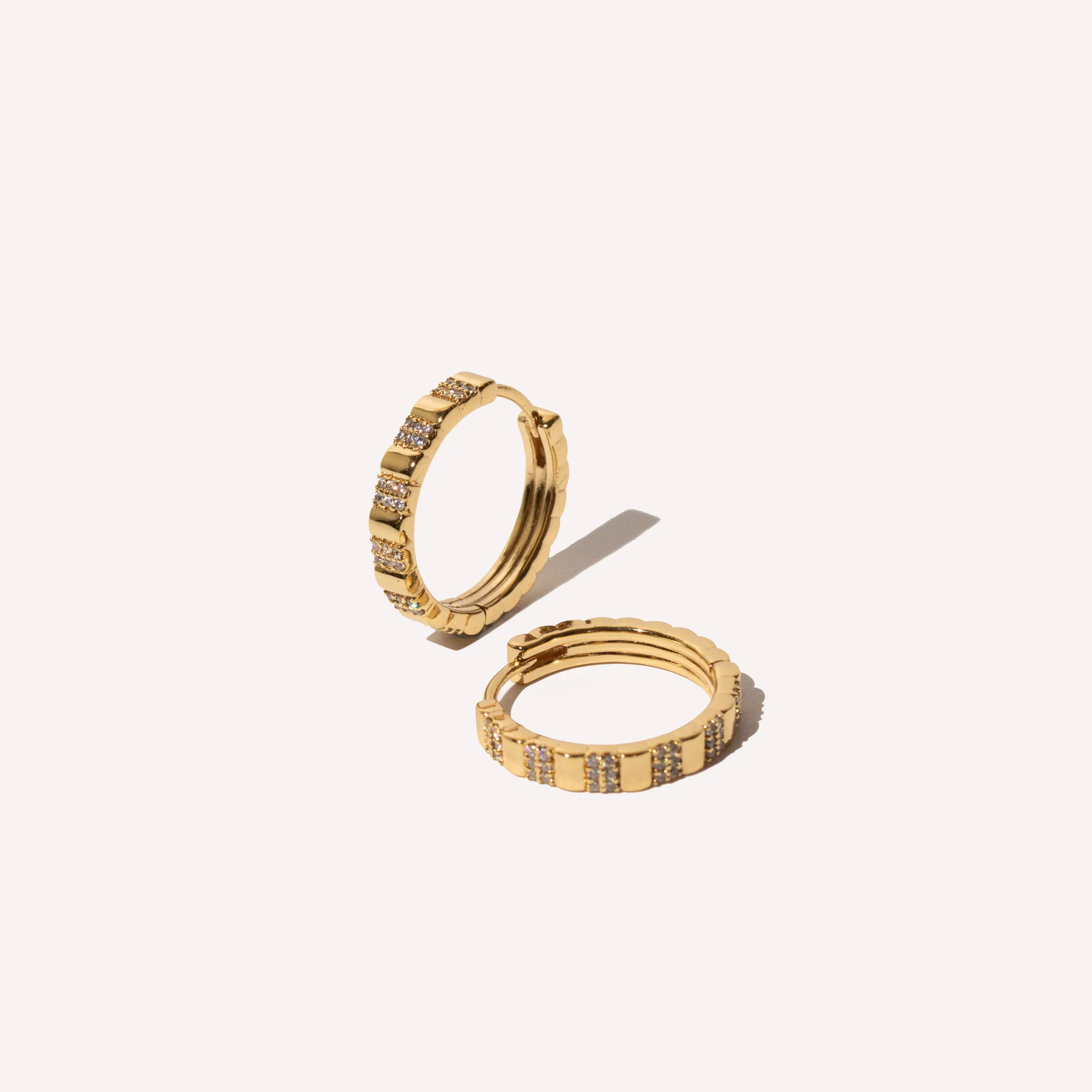 Pleated Crystal Hoops in Gold