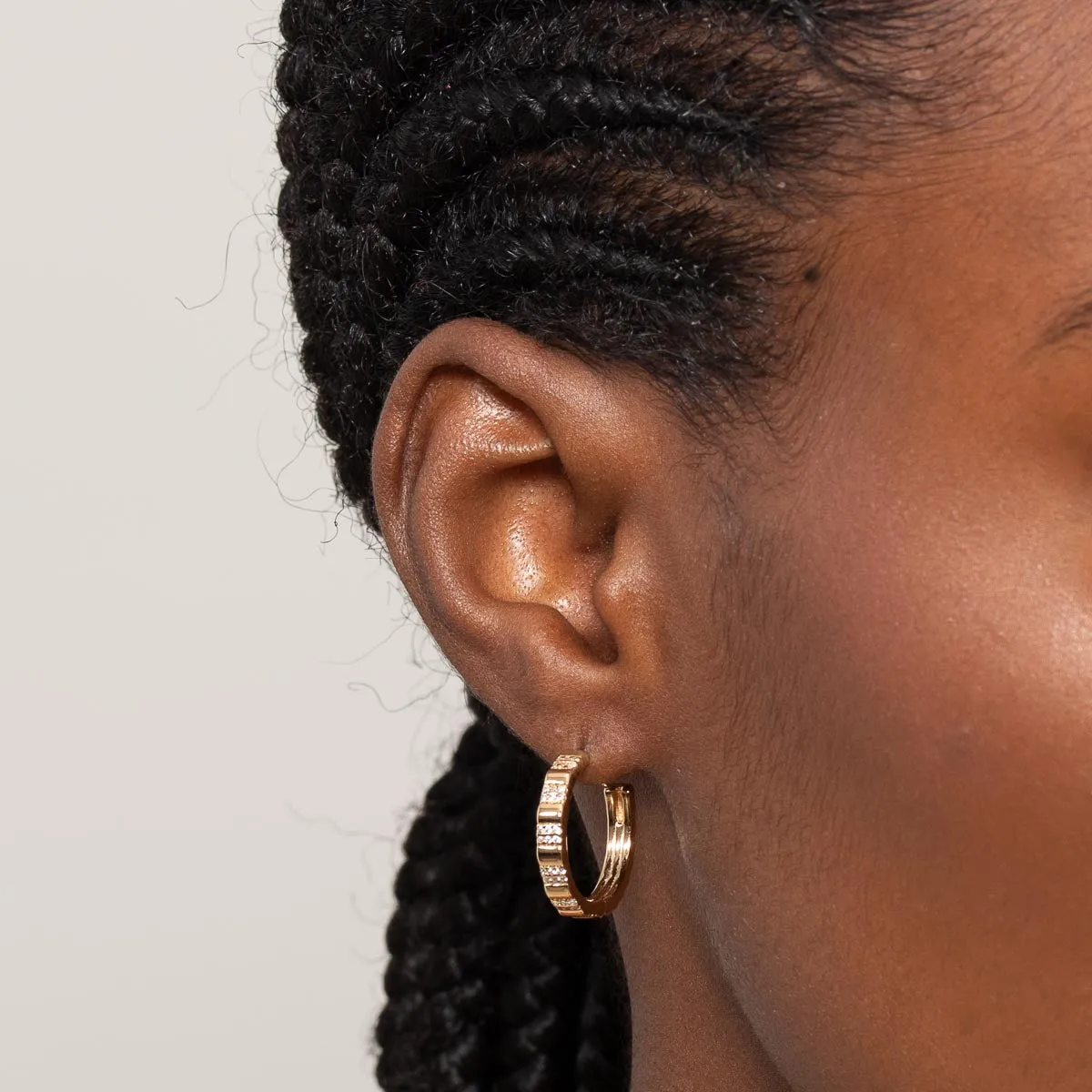 Pleated Crystal Hoops in Gold