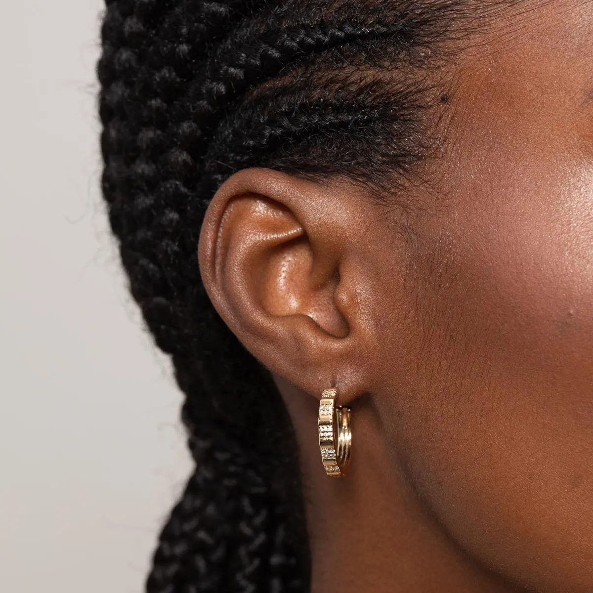 Pleated Crystal Hoops in Gold