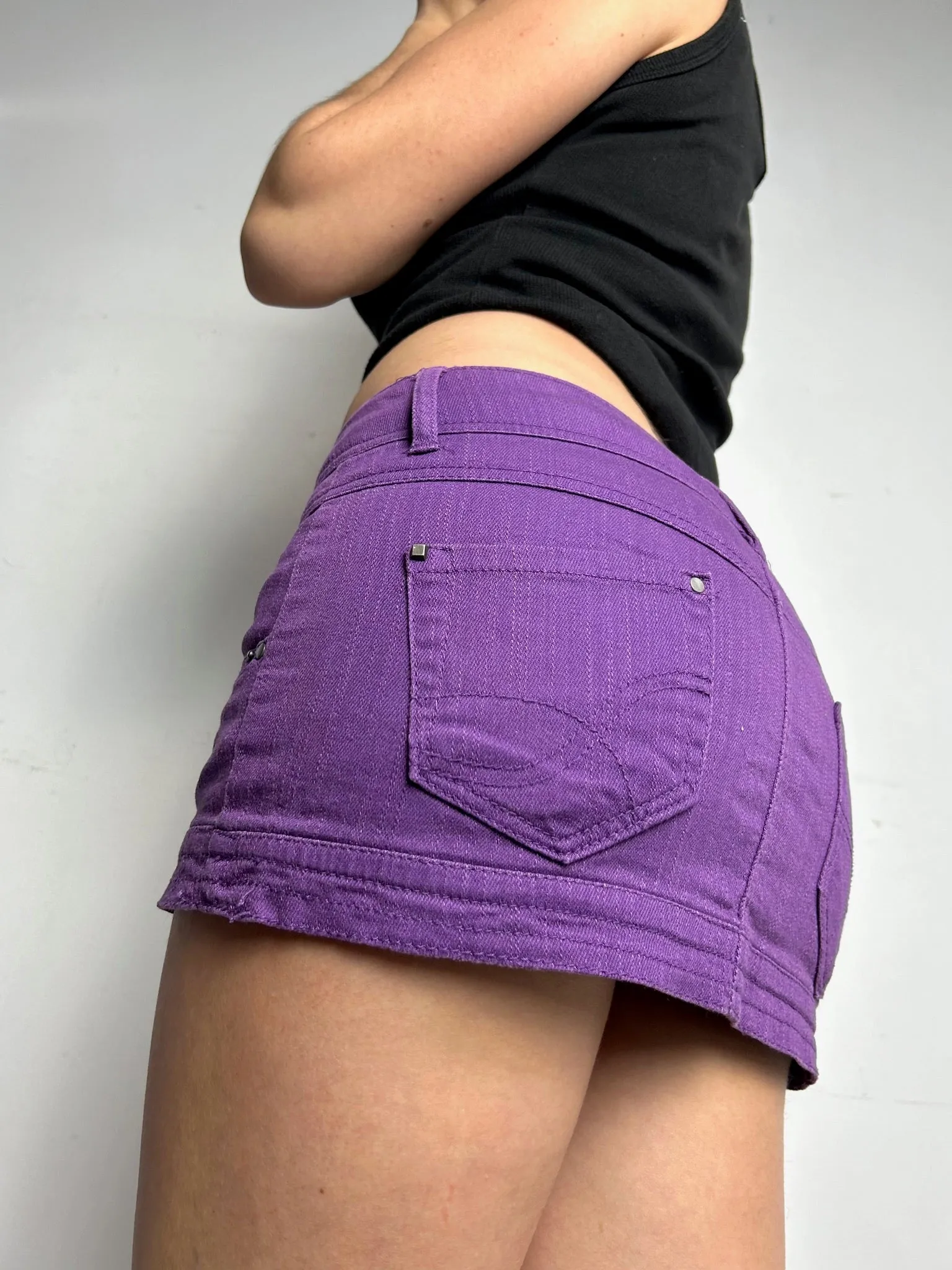 Purple denim low rise mini/micro y2k 90s vintage mini skirt (S)