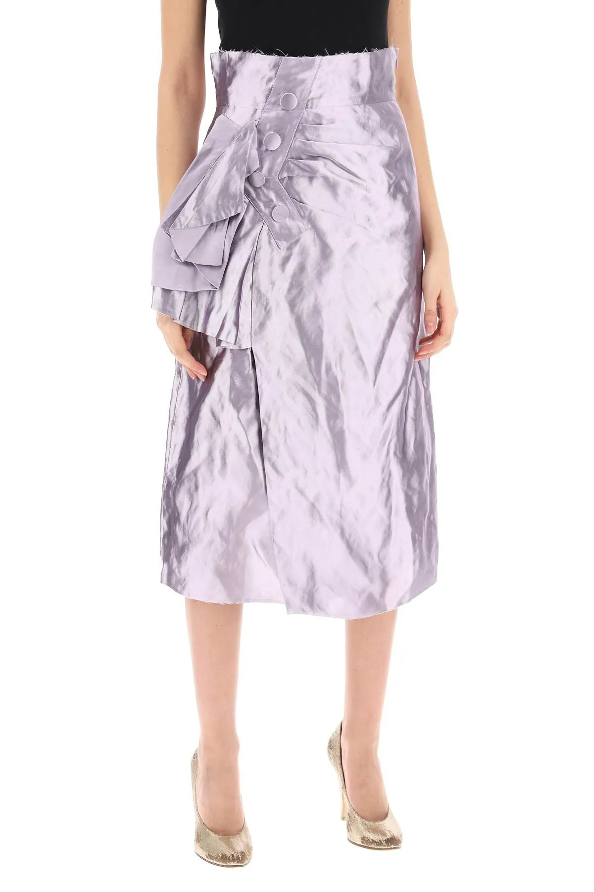 "metallic satin midi wrap skirt with