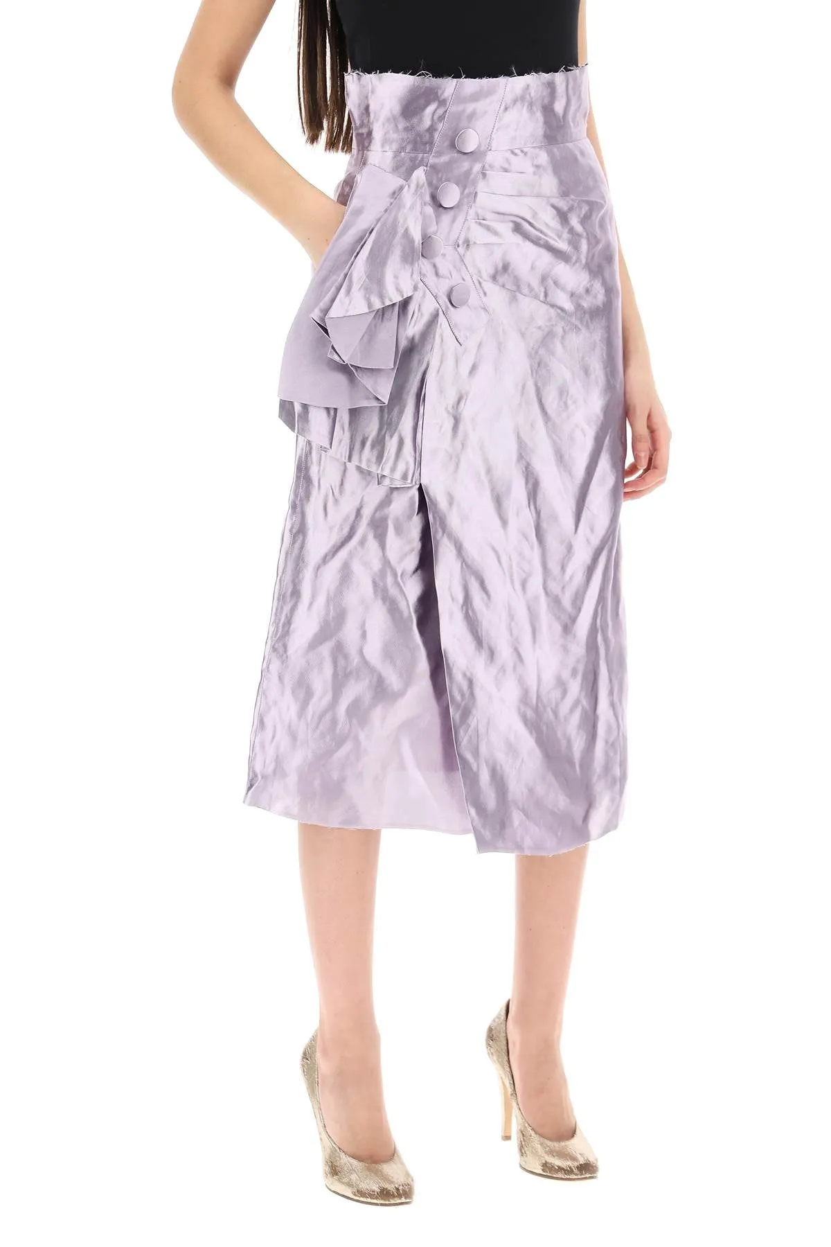 "metallic satin midi wrap skirt with