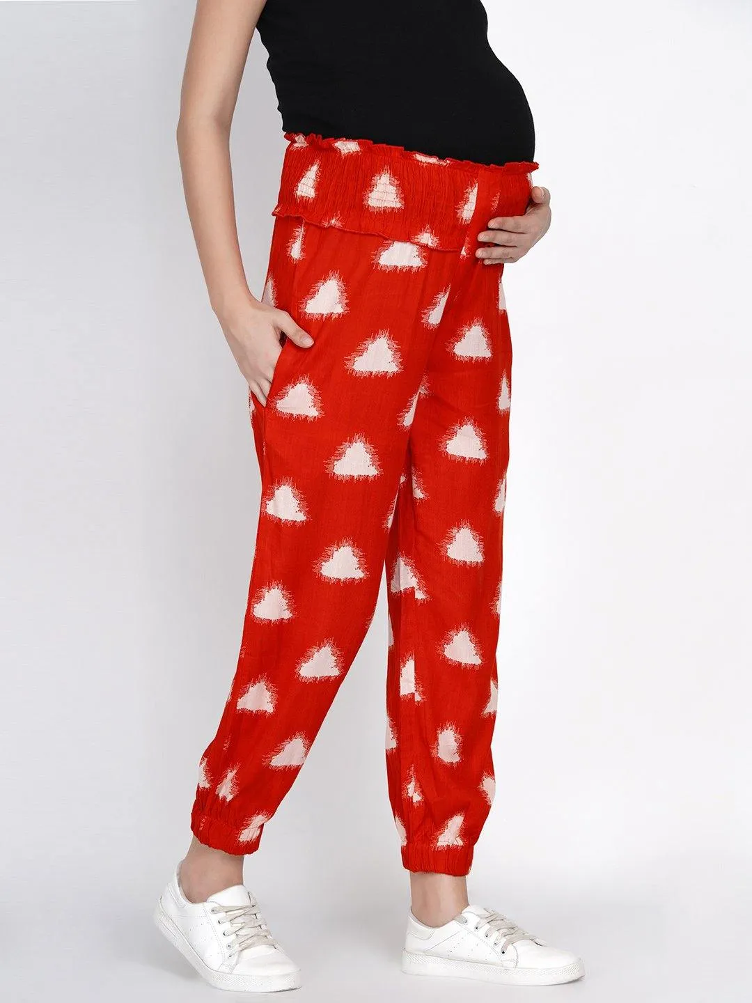 Red Geometric Print Maternity and Nursing Loungwear