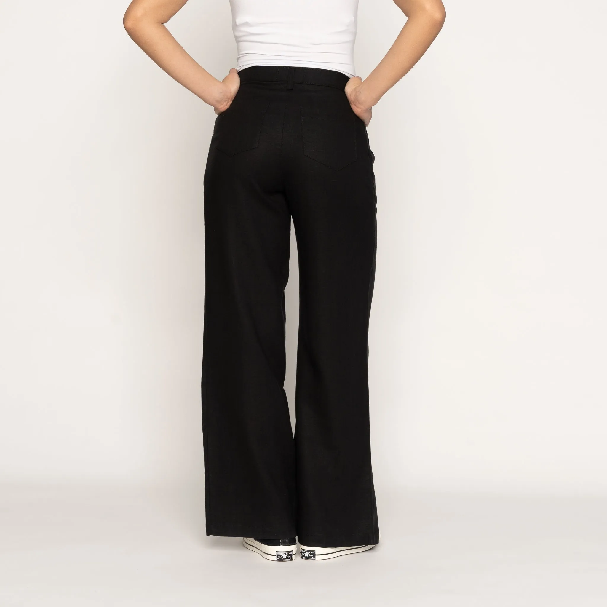 Relaxed Pleated Trouser - French Linen Fine Canvas - Black