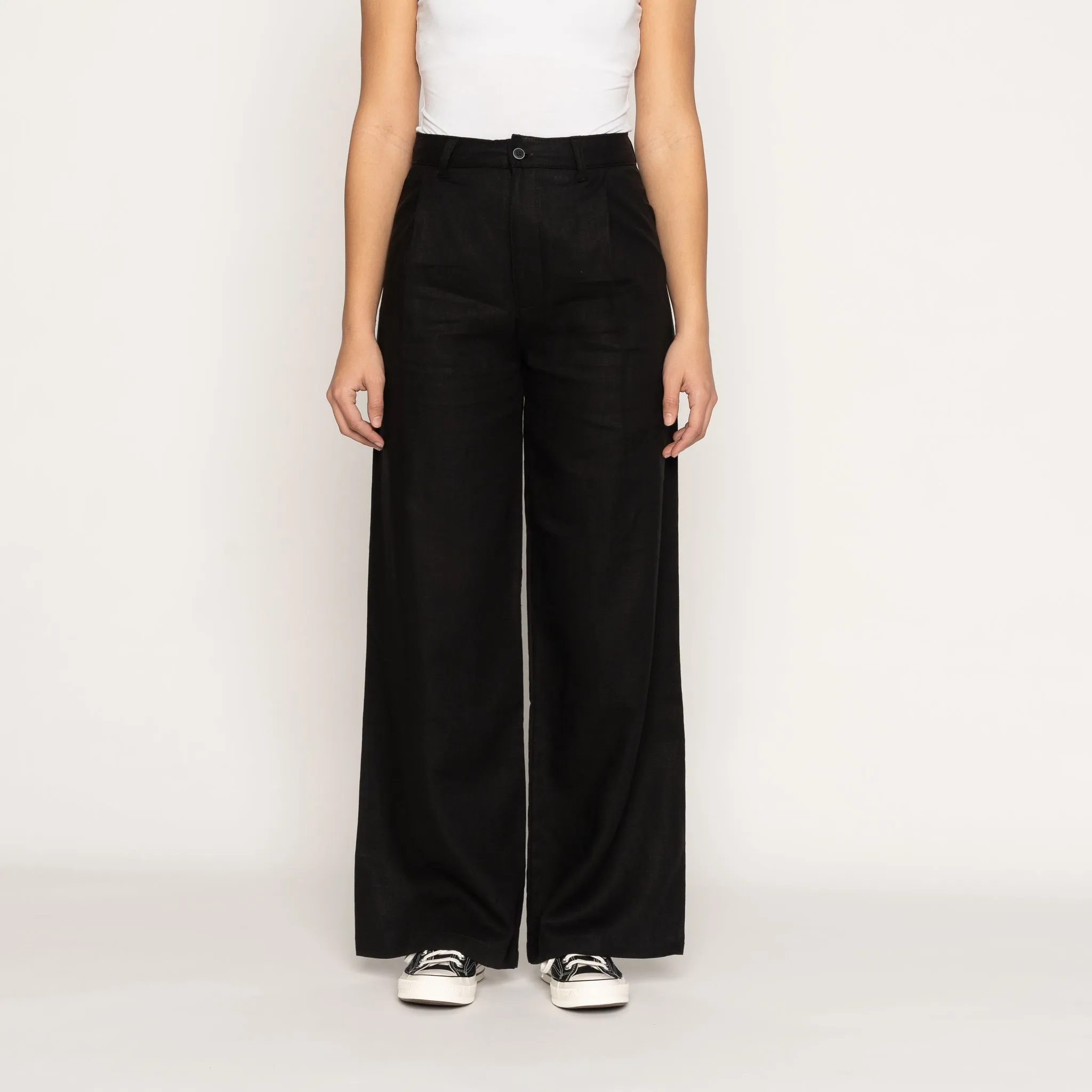 Relaxed Pleated Trouser - French Linen Fine Canvas - Black