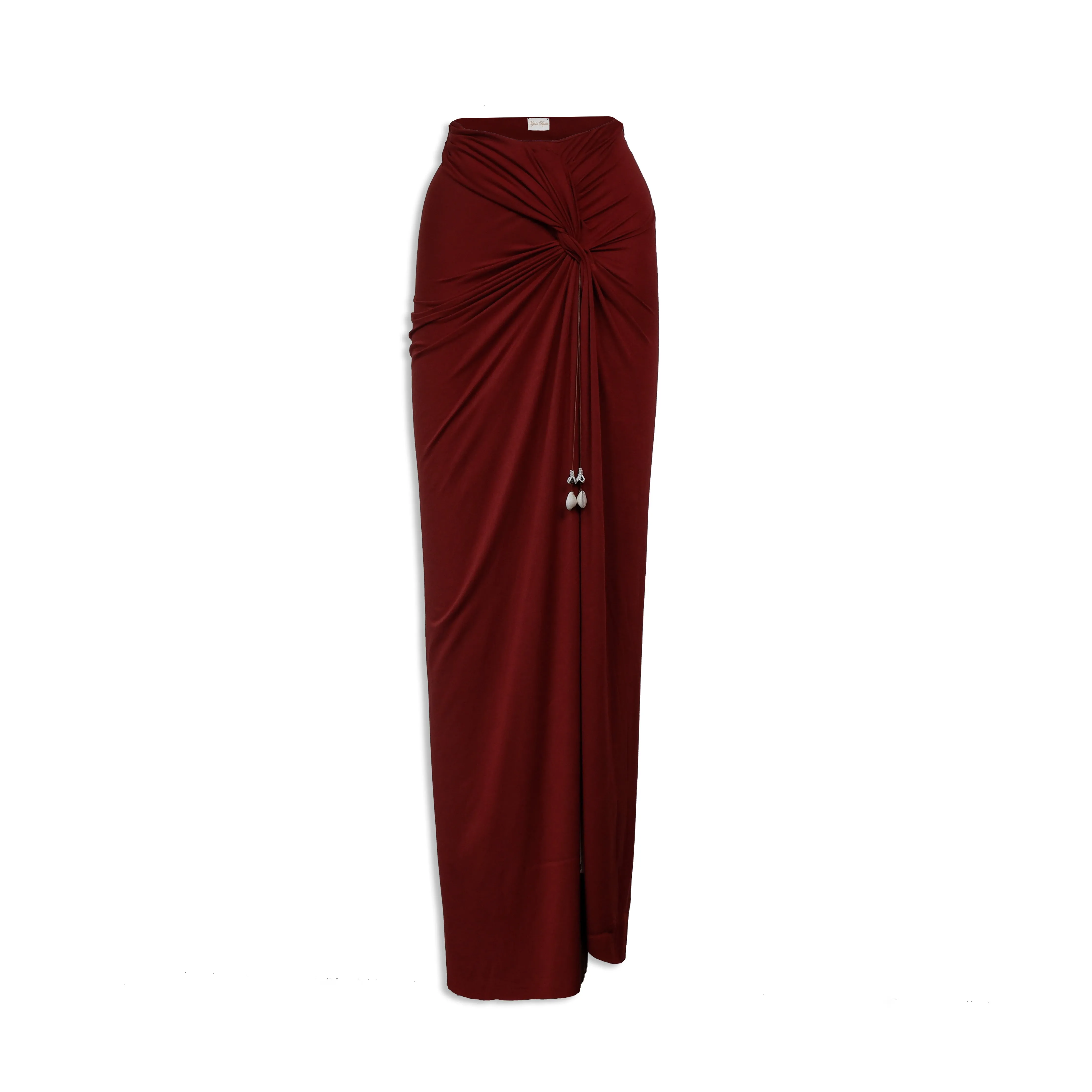 Rust Modal Soft Jersey Knotted Skirt with Shell Tassel