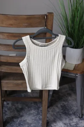 Sand Beige Ribbed Cropped Tank Top