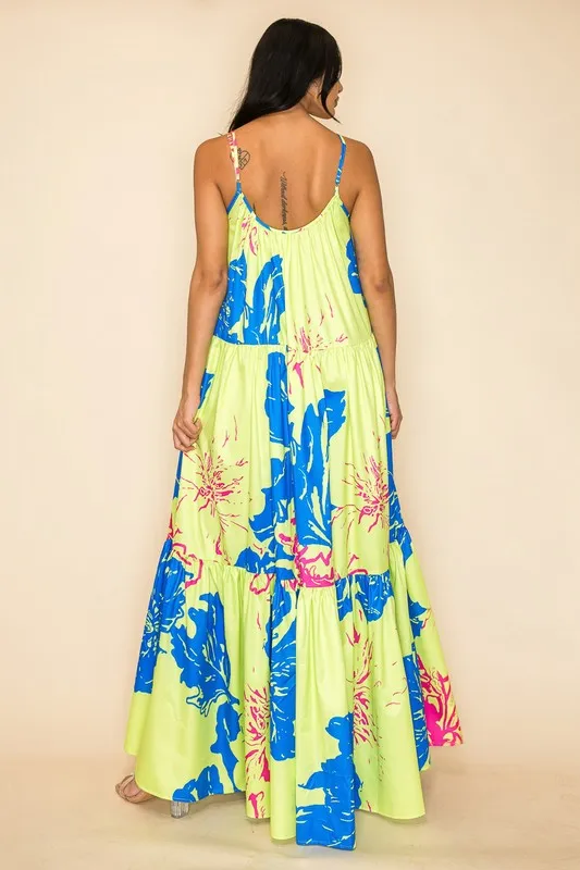 Sleeveless Printed Maxi Dress with Adjustable Straps