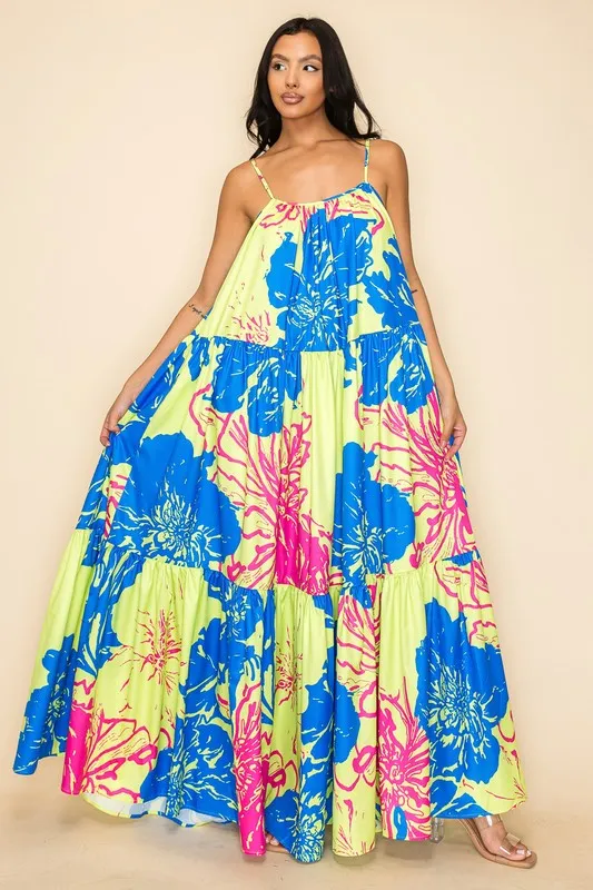 Sleeveless Printed Maxi Dress with Adjustable Straps