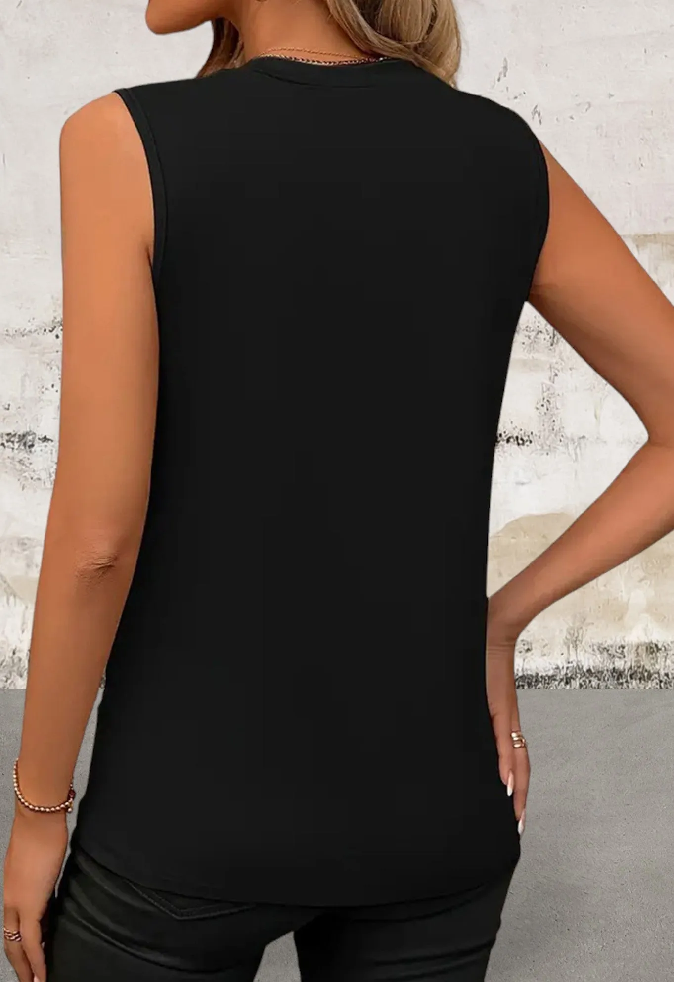 Sleeveless Trendy Crew Neck Pleated Front Top