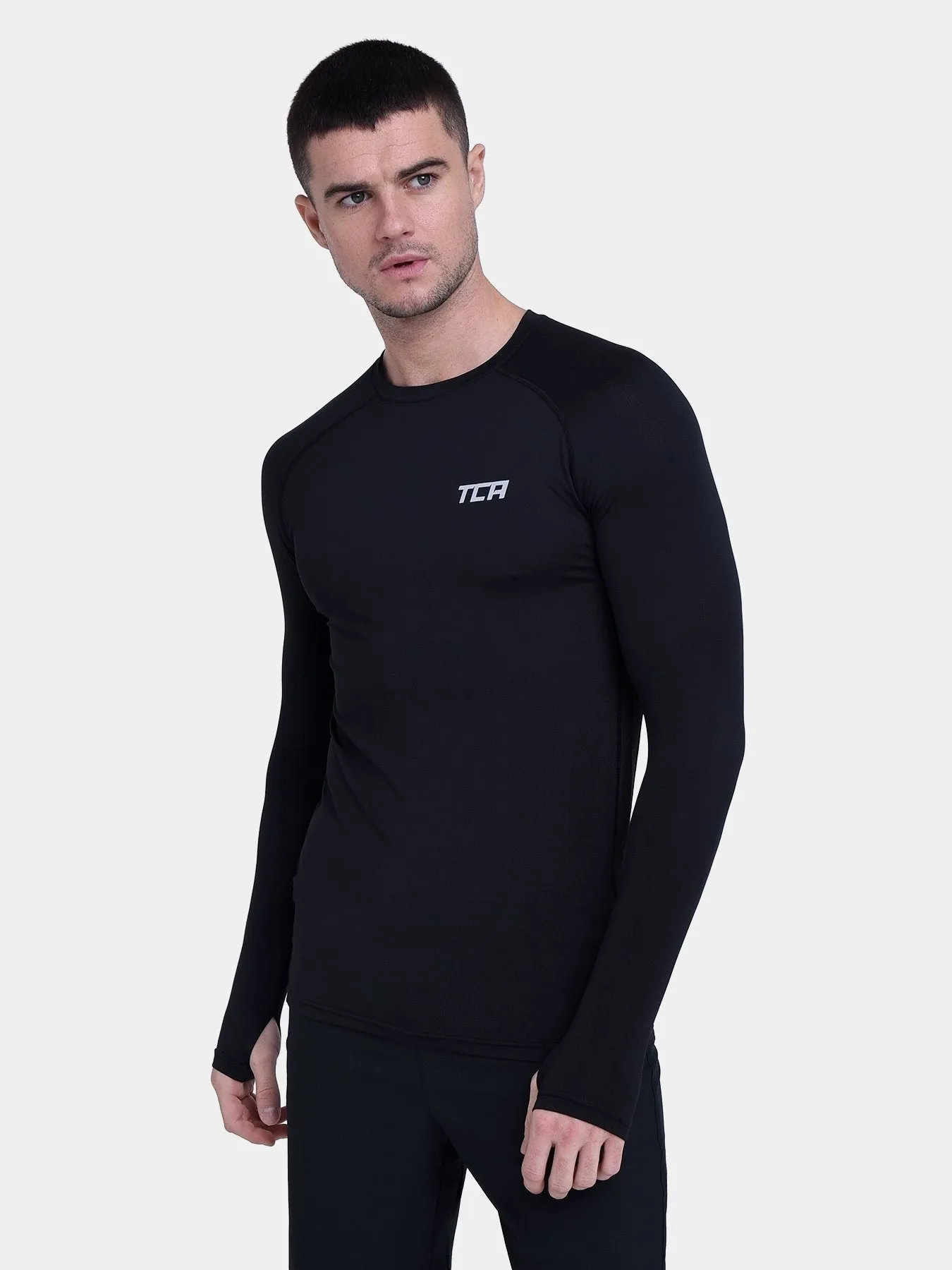 Stamina Long Sleeve Crew Neck Running Top For Men With Thumbholes & Back Zip Pocket