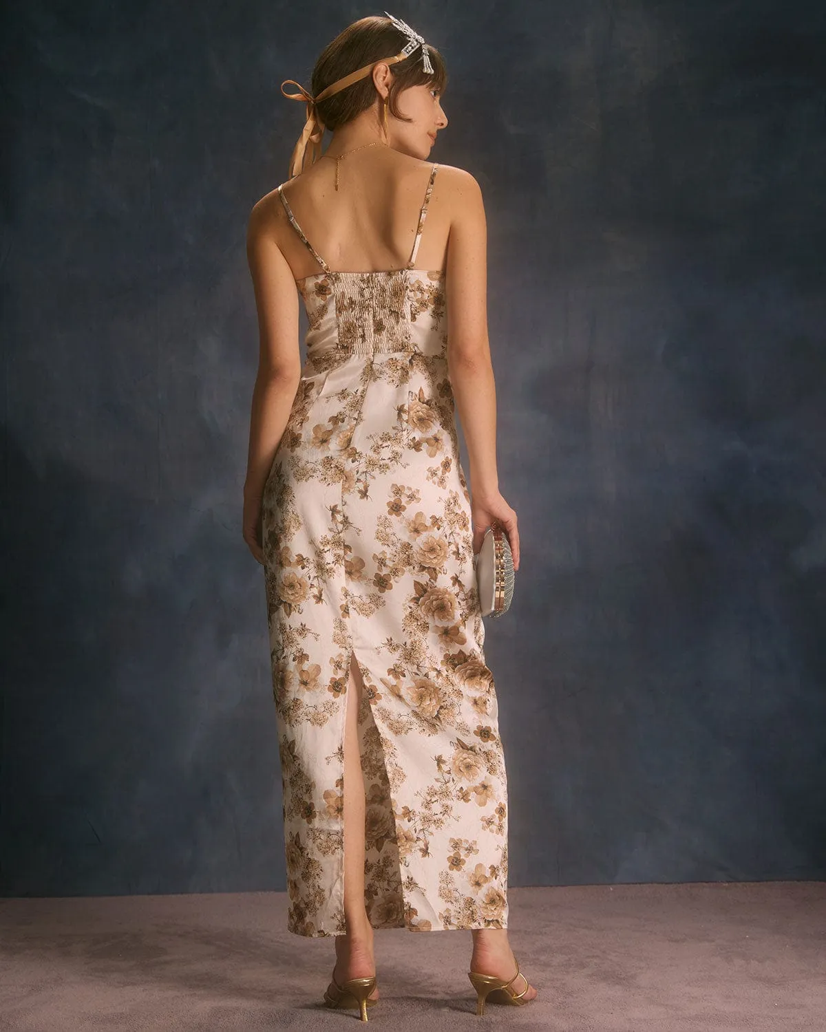 The Apricot Floral Slit Maxi Dress