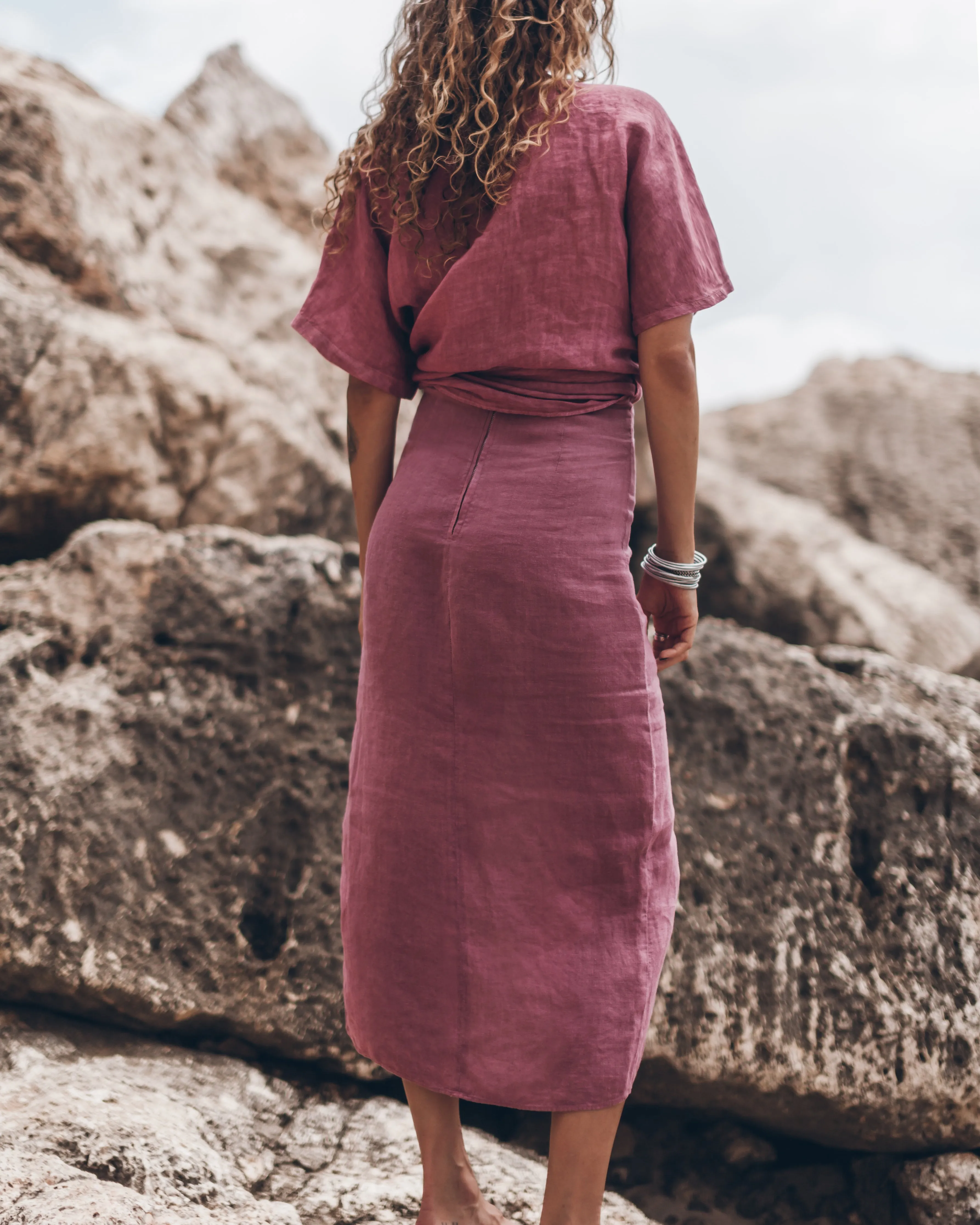 The Pink Long Linen Knot Skirt