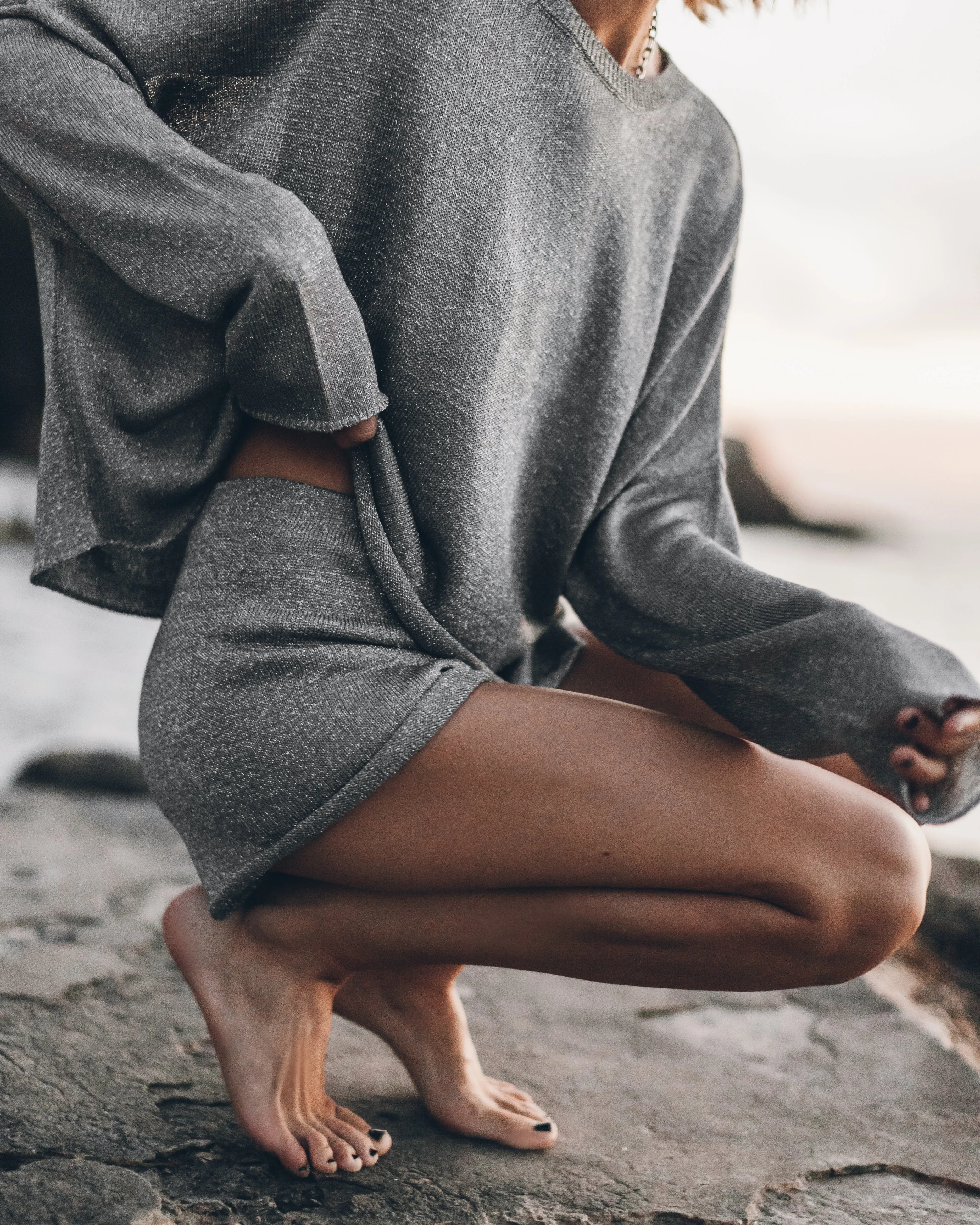 The Silver Sparkly Thin Knit Shorts