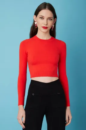 Tomato Red Peachskin Long Sleeve Crop Crew