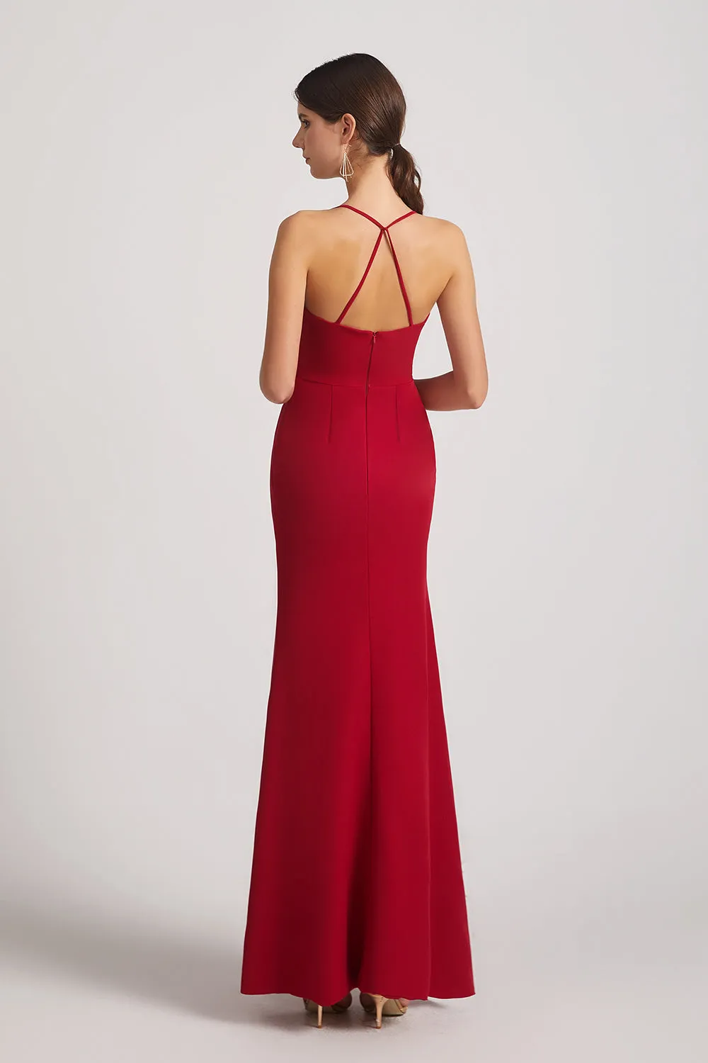 V-Neck Spaghetti Straps Side Slit Bridesmaid Dresses (AF0178)