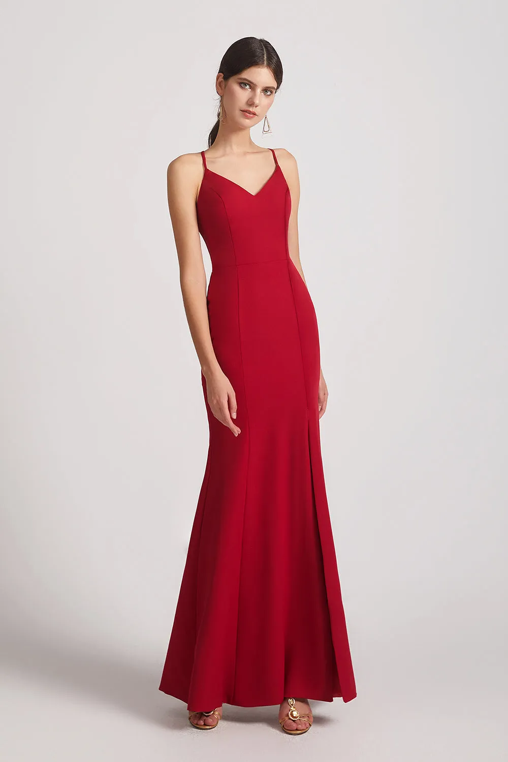 V-Neck Spaghetti Straps Side Slit Bridesmaid Dresses (AF0178)