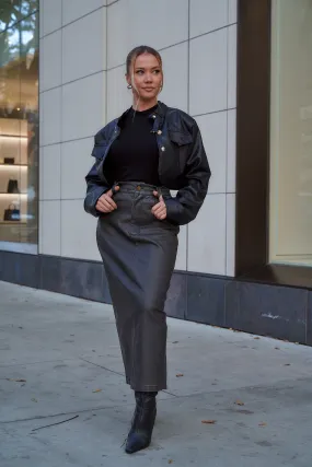 Washed Gray Leather Skirt