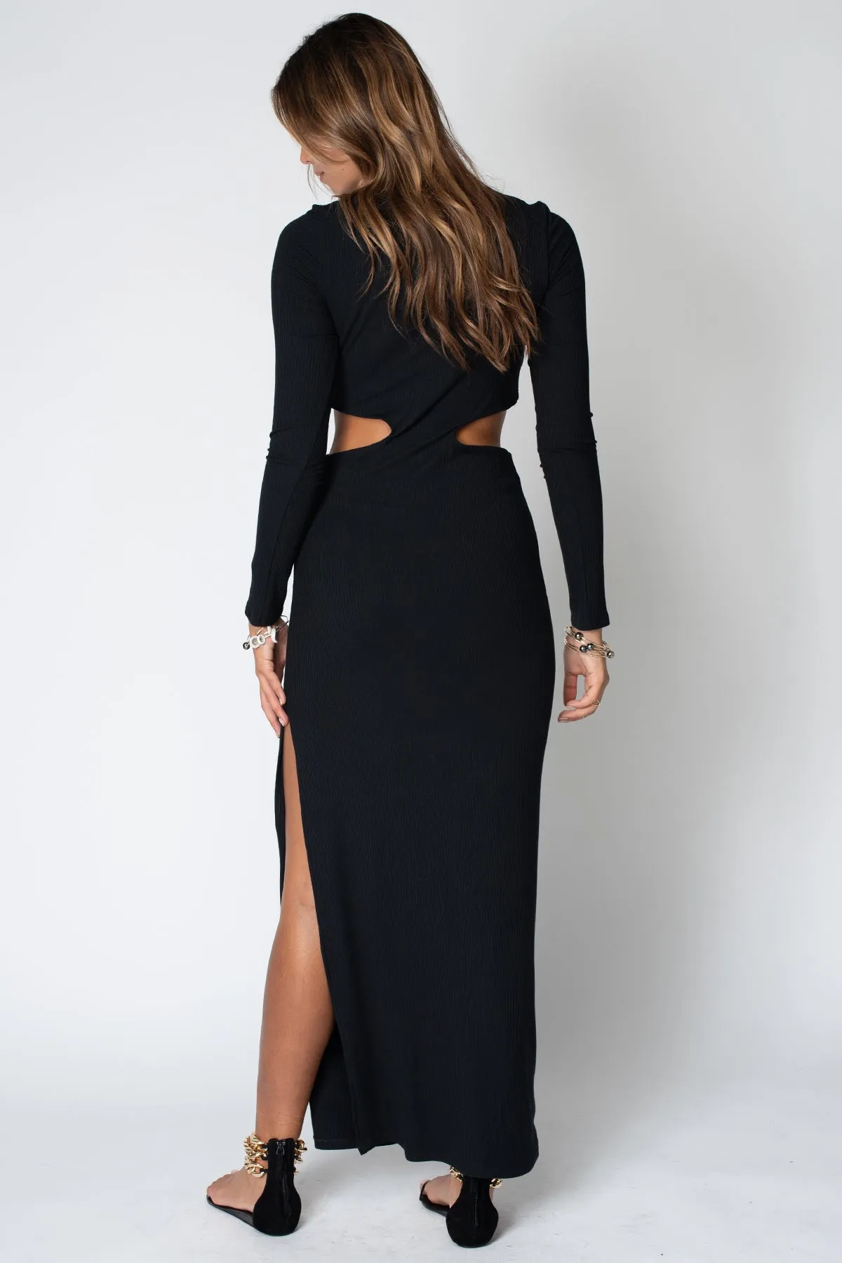 WIDE RIB CUT OUT LONG SLEEVE MAXI