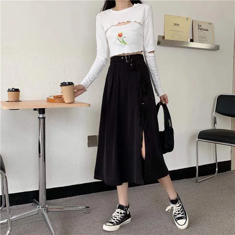 Women's Asymmetric Drawstring A-line Slit Skirts