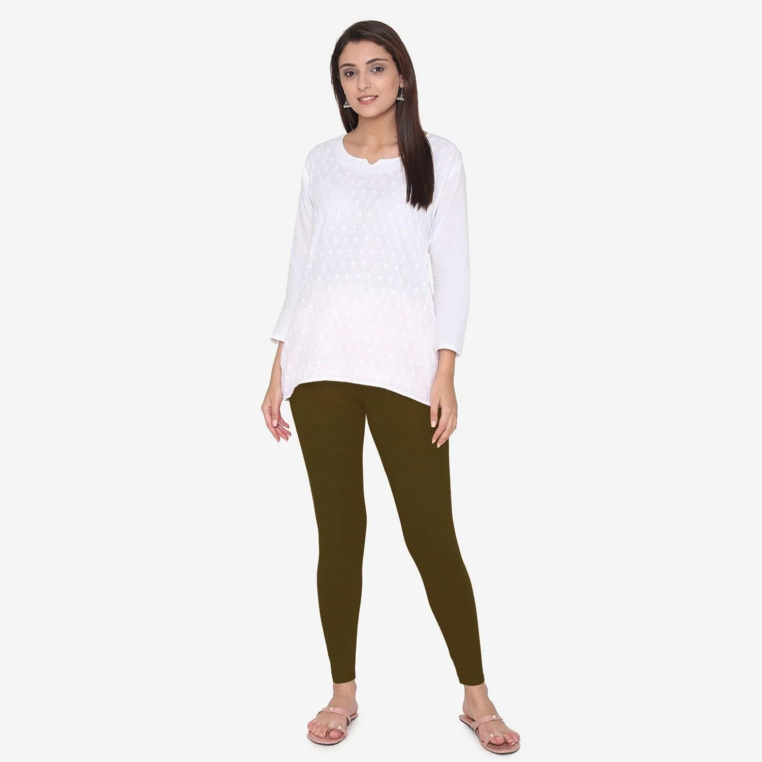 Women's Cotton Ankle leggings (Free Size) - Chocolate