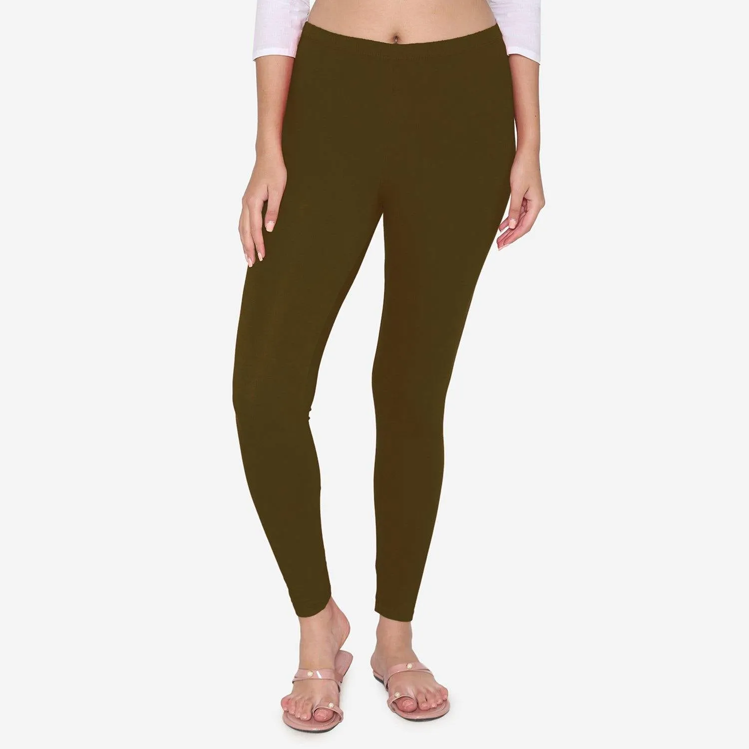 Women's Cotton Ankle leggings (Free Size) - Chocolate