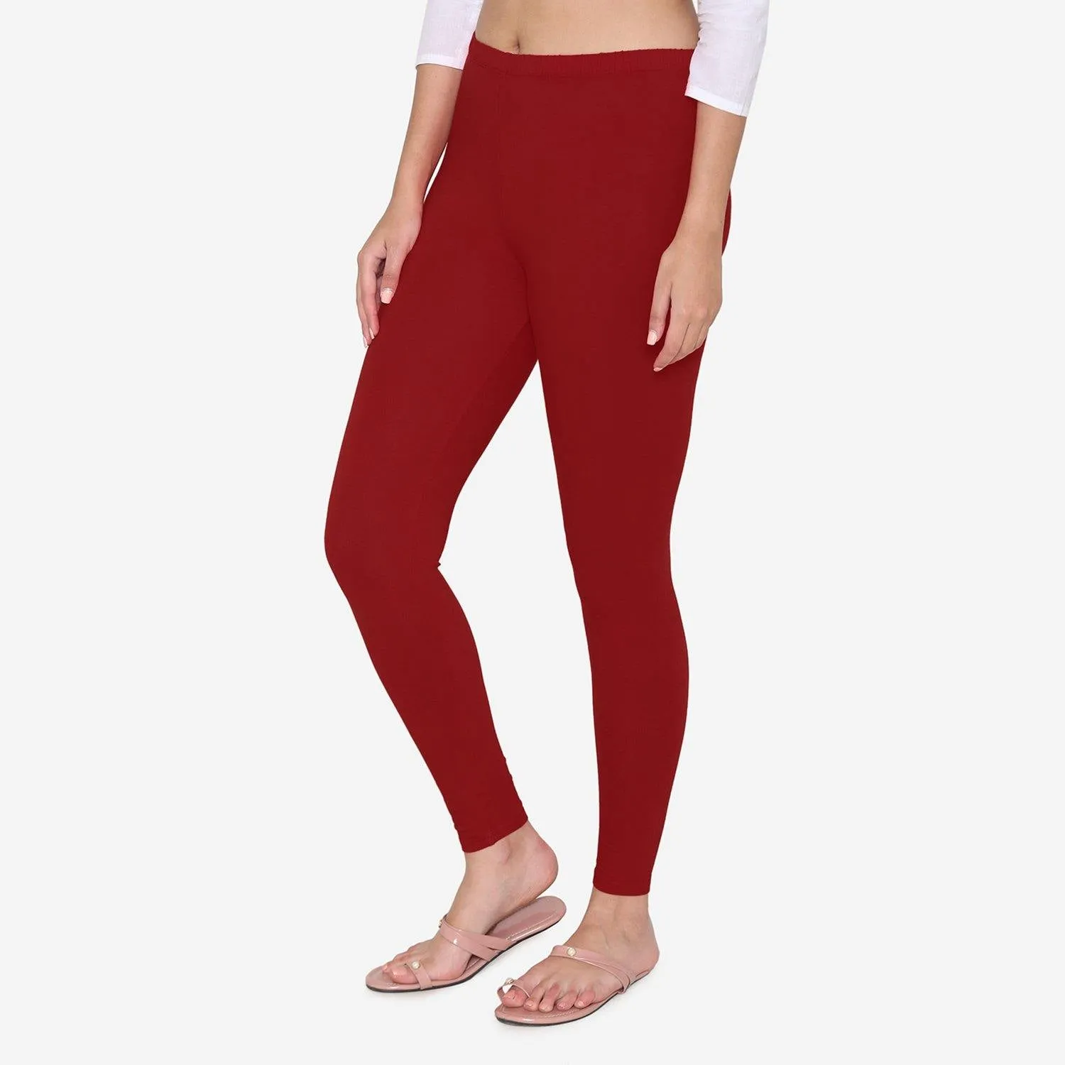 Women's Cotton Ankle leggings (Free Size) - Maroon