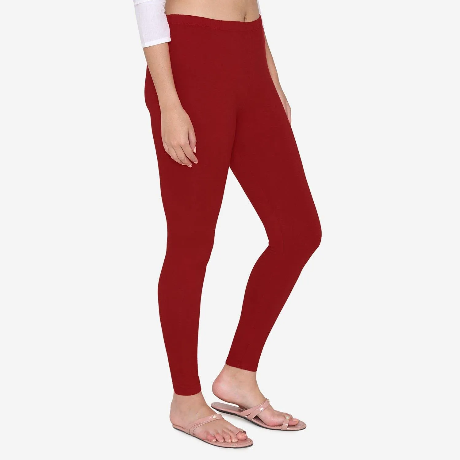 Women's Cotton Ankle leggings (Free Size) - Maroon