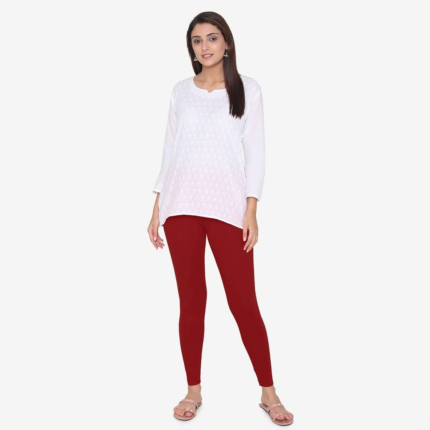 Women's Cotton Ankle leggings (Free Size) - Maroon