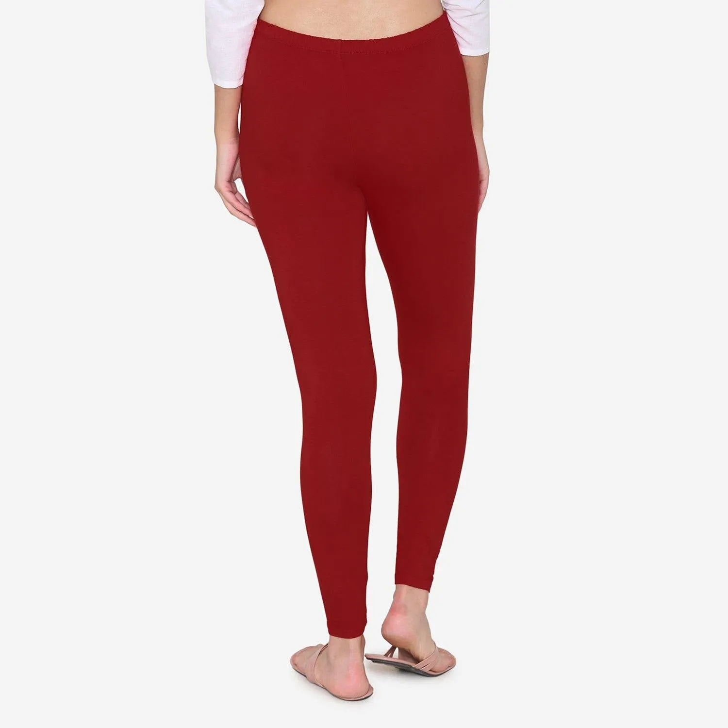 Women's Cotton Ankle leggings (Free Size) - Maroon