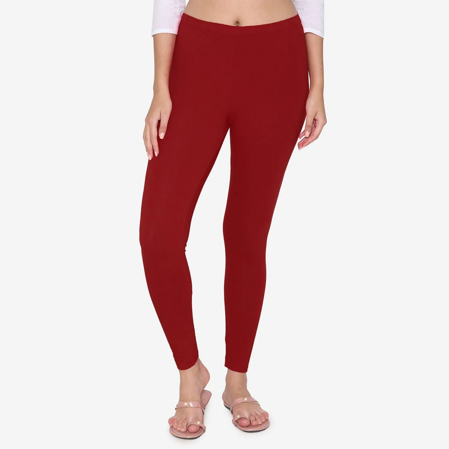 Women's Cotton Ankle leggings (Free Size) - Maroon